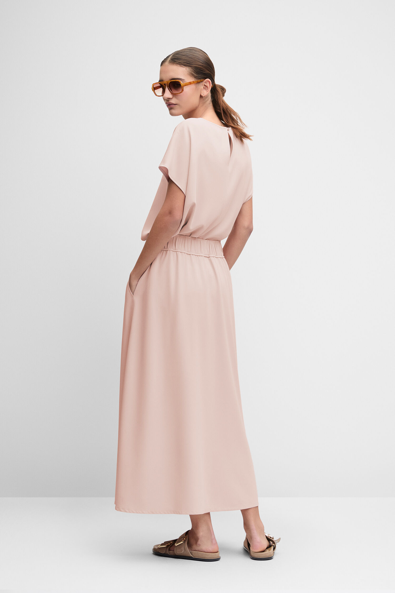 Maxi-Kleid, Rosa Farbe, Kurzarm, Gera?, Allerdings