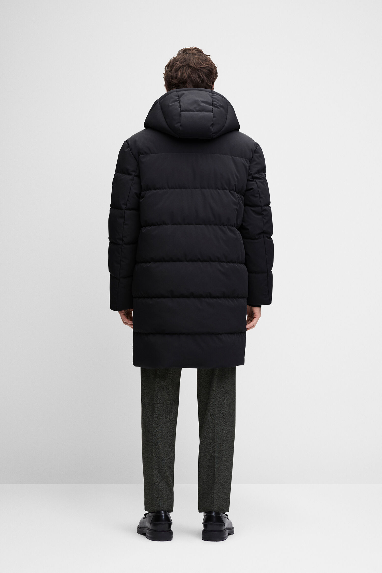 Pufferjacke, Kapuze, langen Schnitt, Schwarz, Winterouterwear