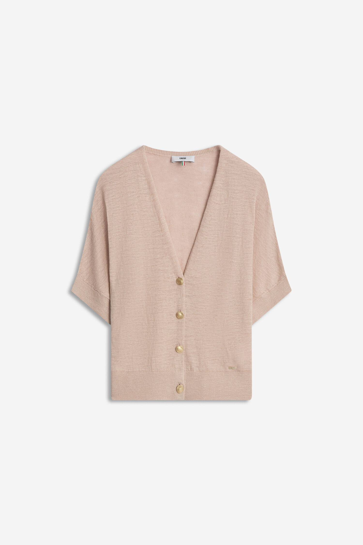 cardigan, beige, Knopffront, Kurzarm, Stricktop