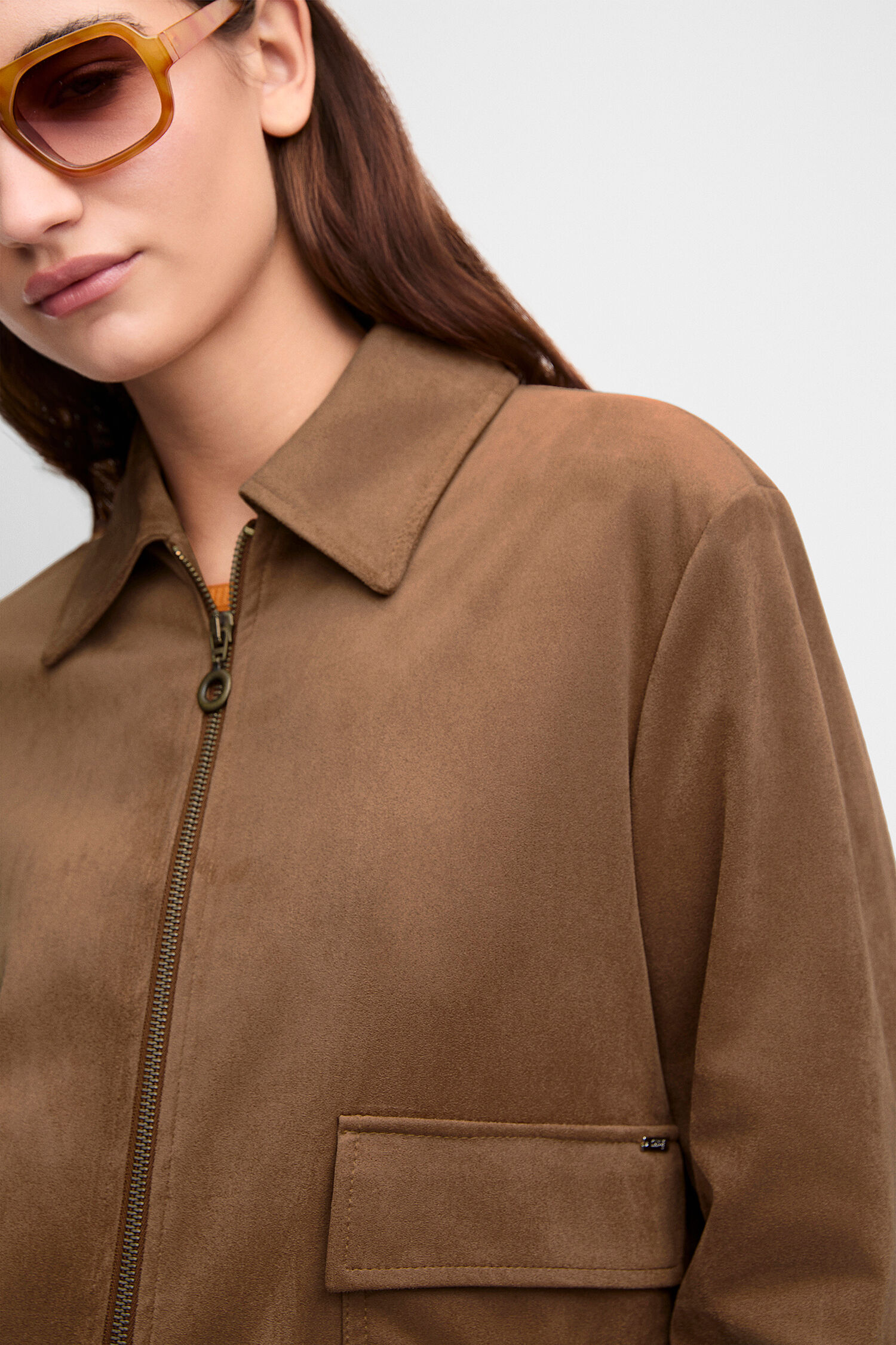 jacke, reissverschluss, braun, tasche, knopfleiste