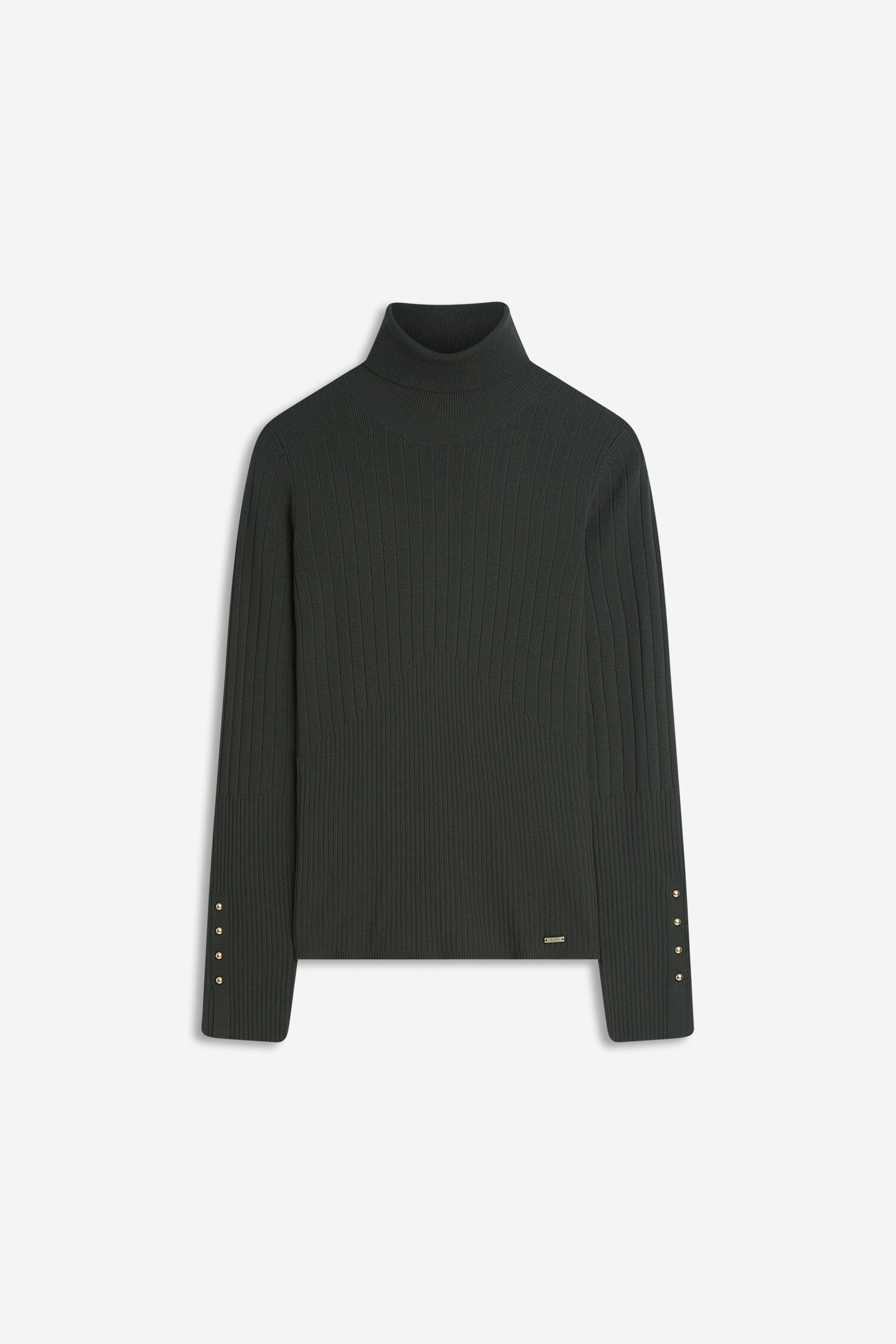 Turtleneck, Knit, dunkelgrün, Langarm, Rippstruktur