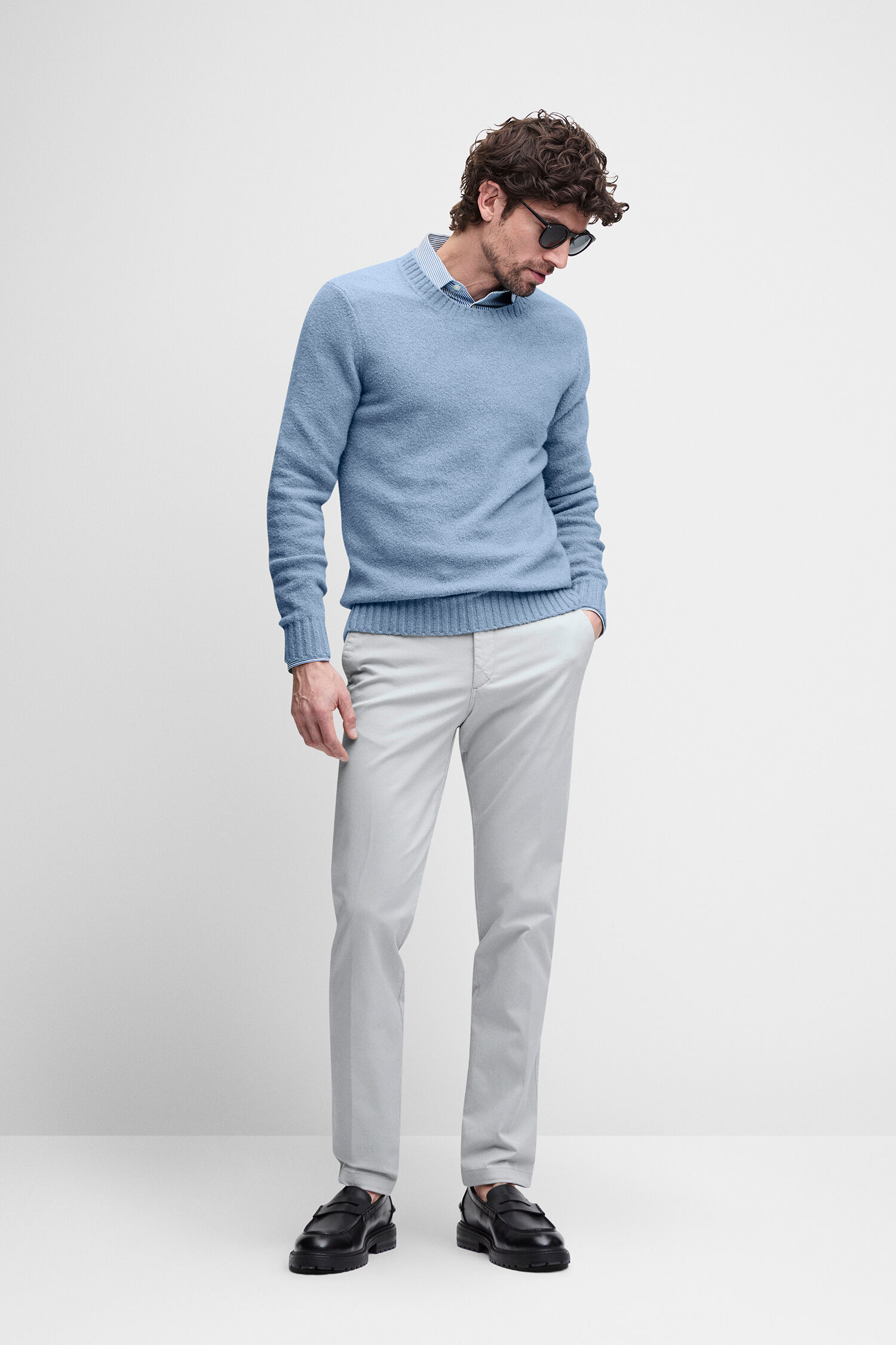 Pullover, Light blue sweater, Knit sweater, Crew neck, Hose