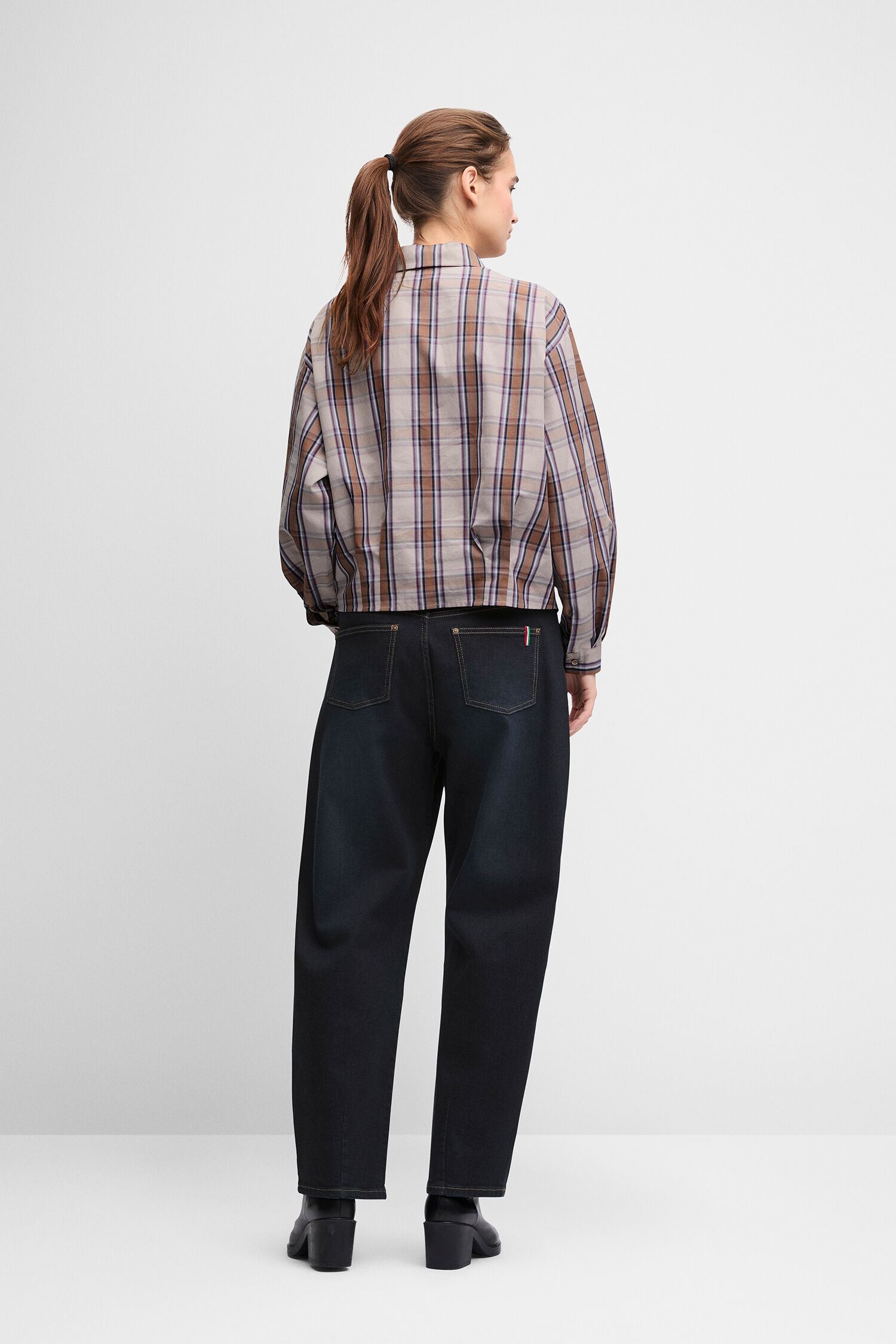 Platzhalter, Hemdjacke, Gittermuster, Lederlose, Jeans