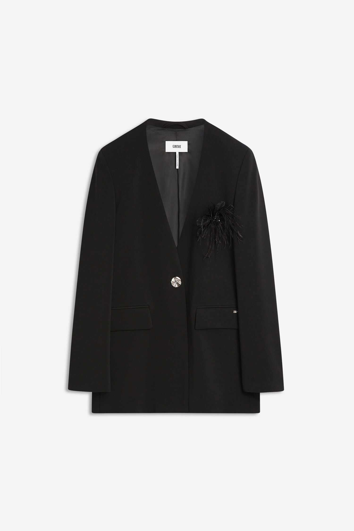 blazer, schwarz, ein-knopf, revers, federnbrosche