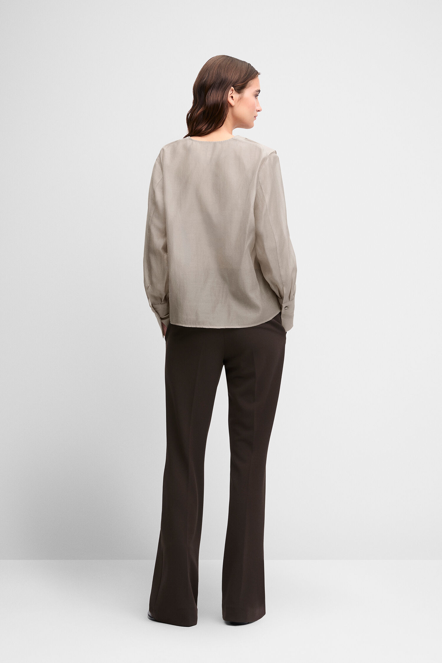 Beige Bluse, Langarm, Oversize, Hosen, Hosen dunkelbraun
