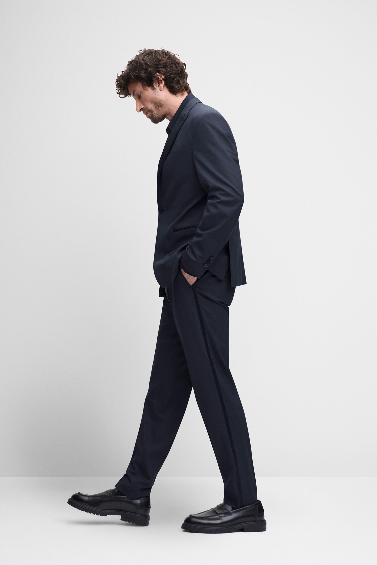 Anzug, Navy, Hose, Sakko, Lederschuhe