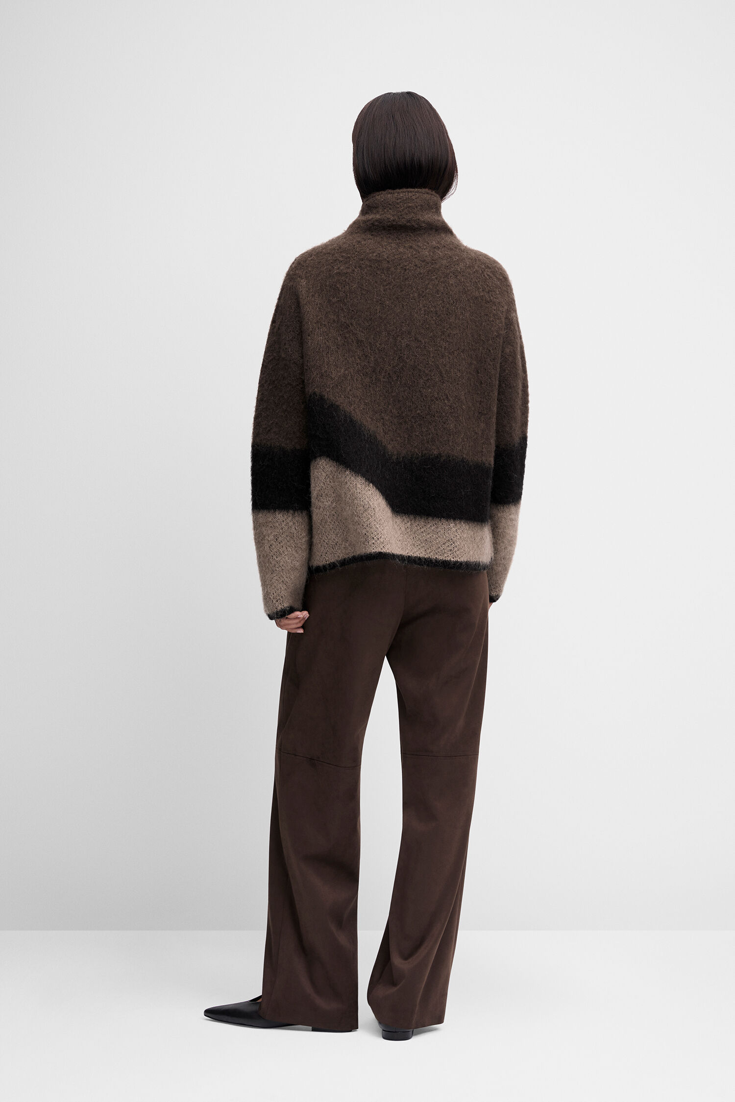 Wollpullover, Strickjacke, Oversized, Streifenmuster, Braun