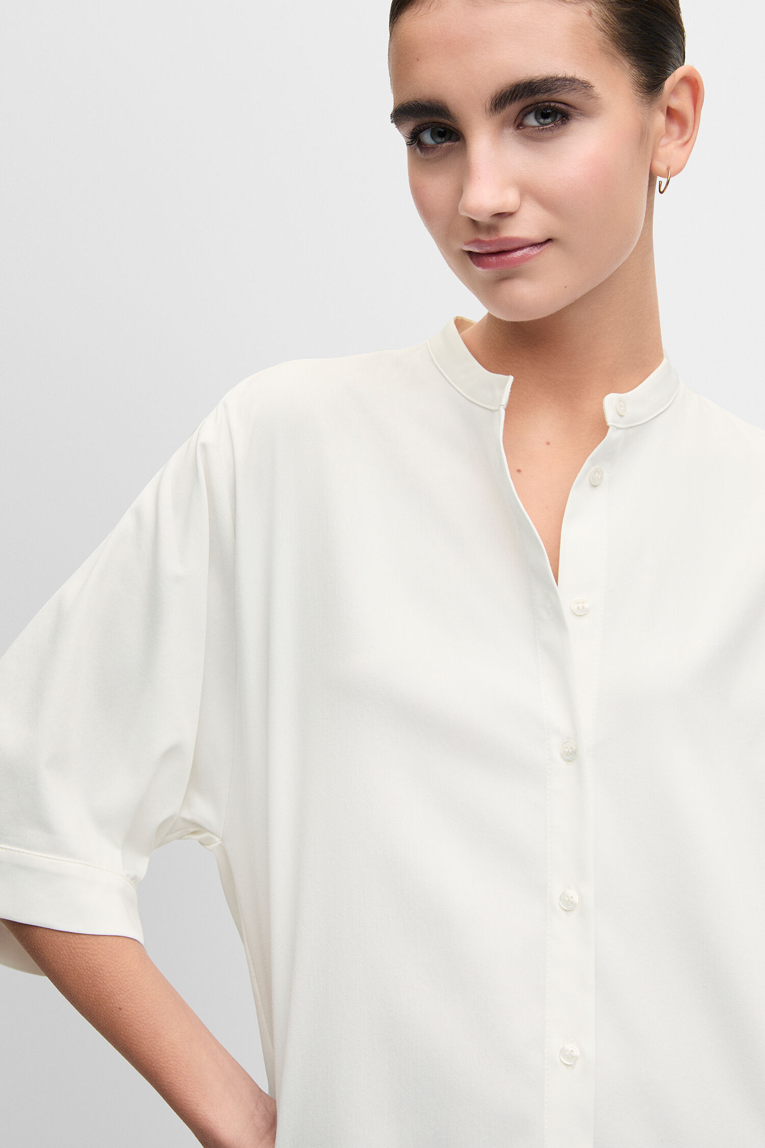 weiss, knielang, oversize, shirt dress, button placket