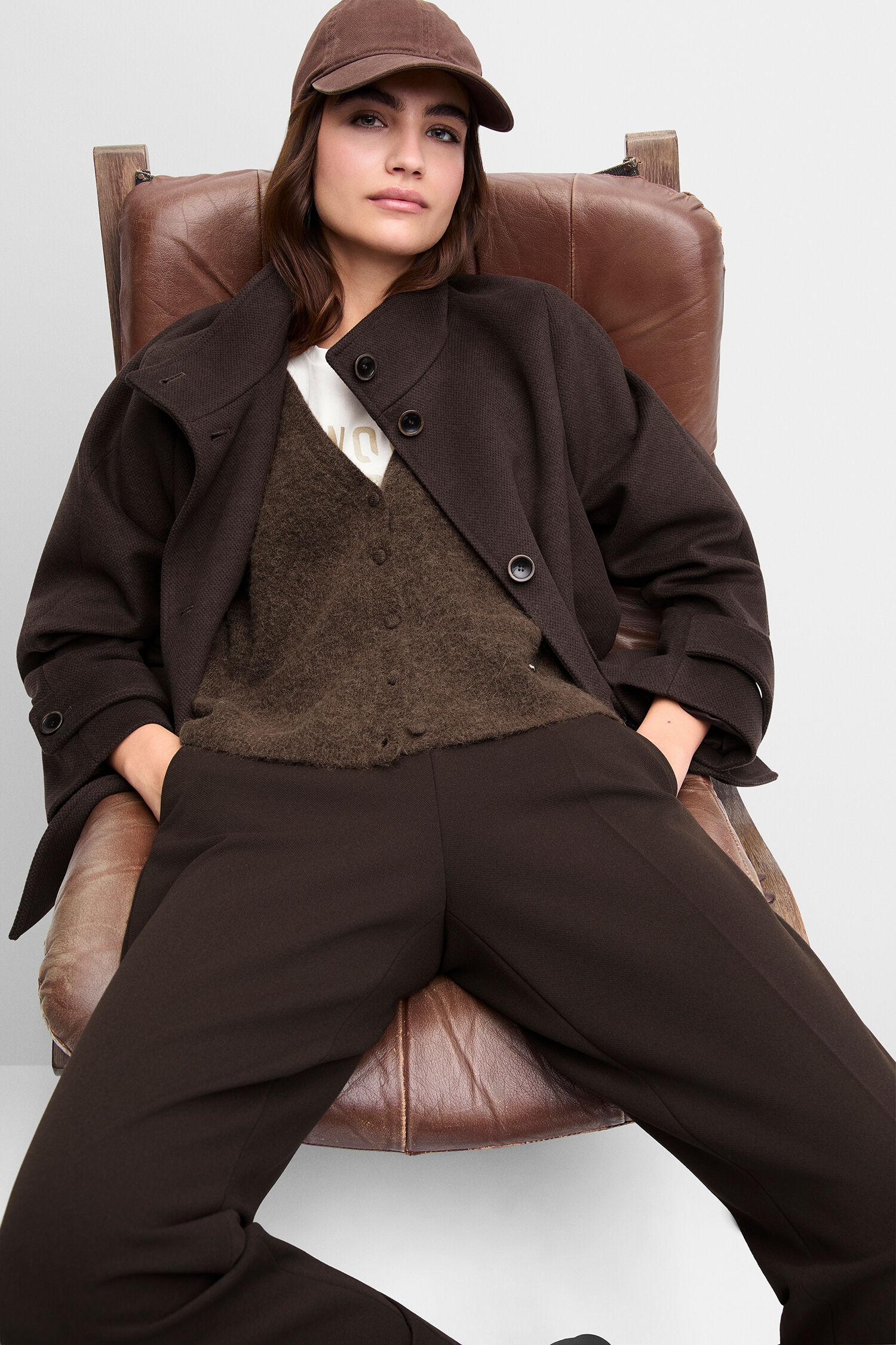 braun, jacke, hosen, knit, hut