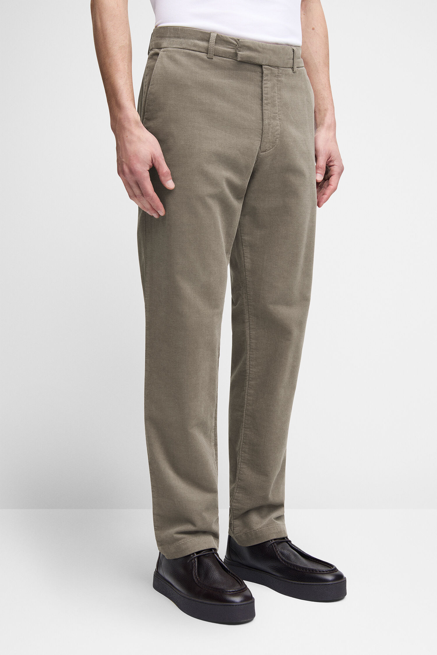 Chinos, Pantalon, Beige, Ceinture boucle, Semelle épaisse