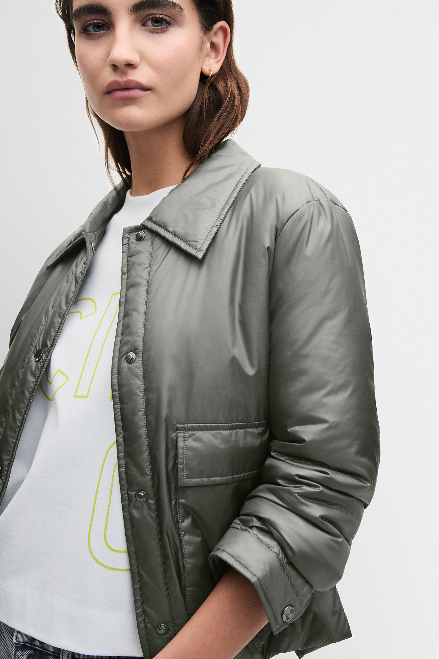 Jacket, Puffer, Grün, T-Shirt, Mantel