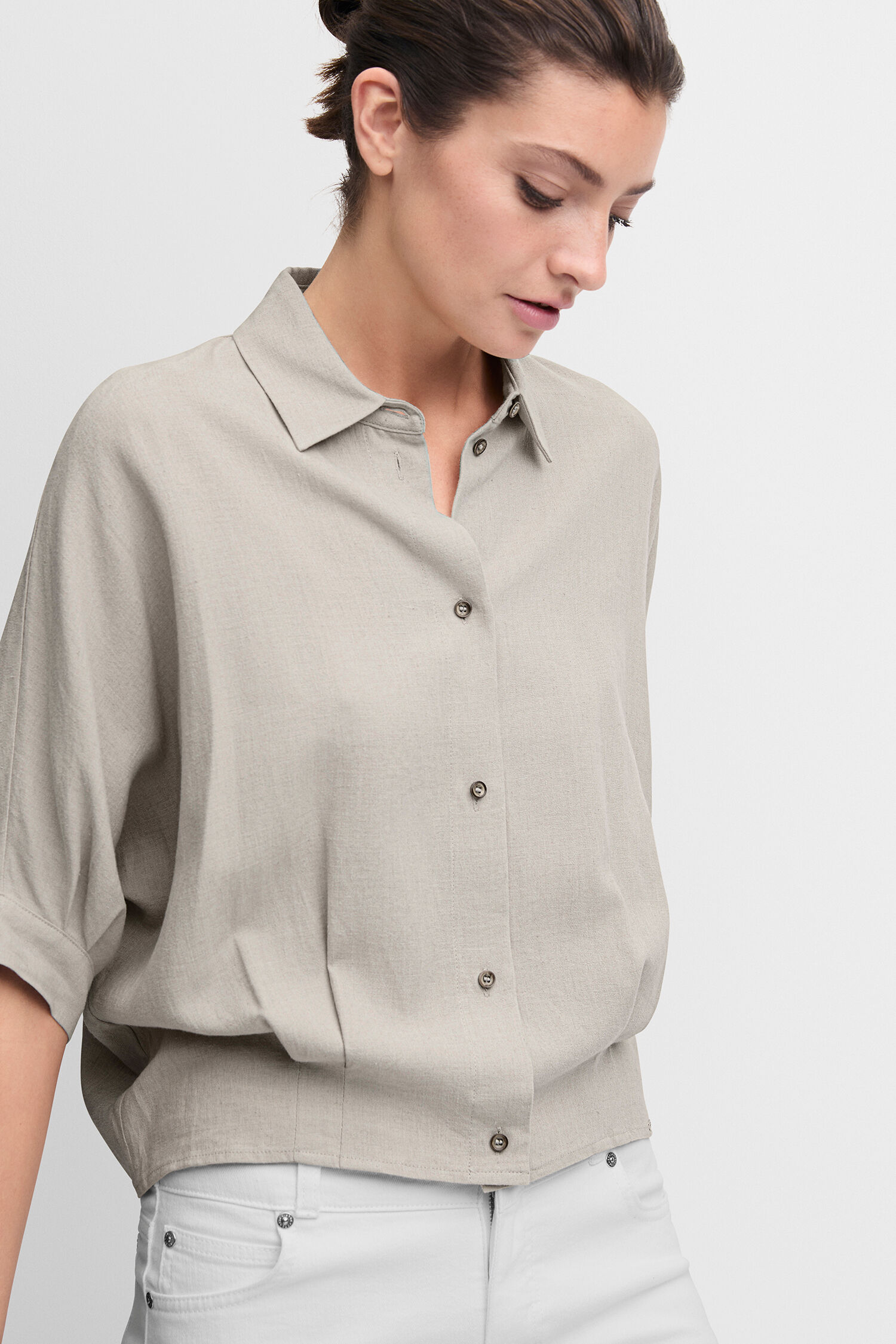 Hemd, Bluse, Leinen, Person, Kleid, Hemd - beige