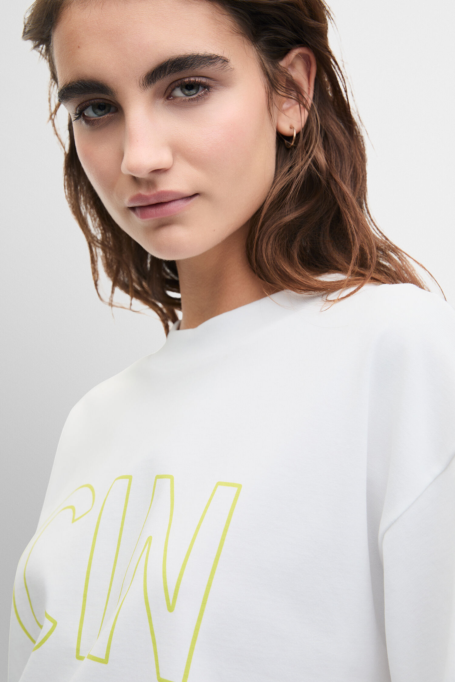 T-Shirt, Weiß, Oversized, Grafik, Neon Umriss
