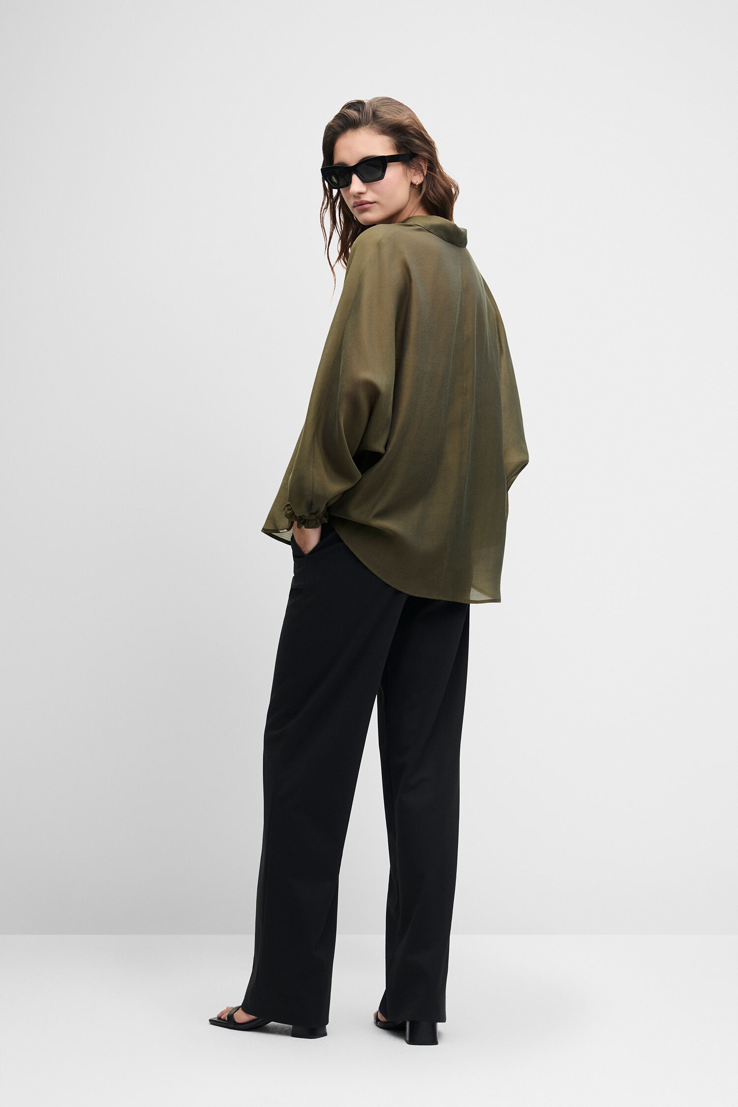 Bluse, Oversized, Olive, Transparente, Hose