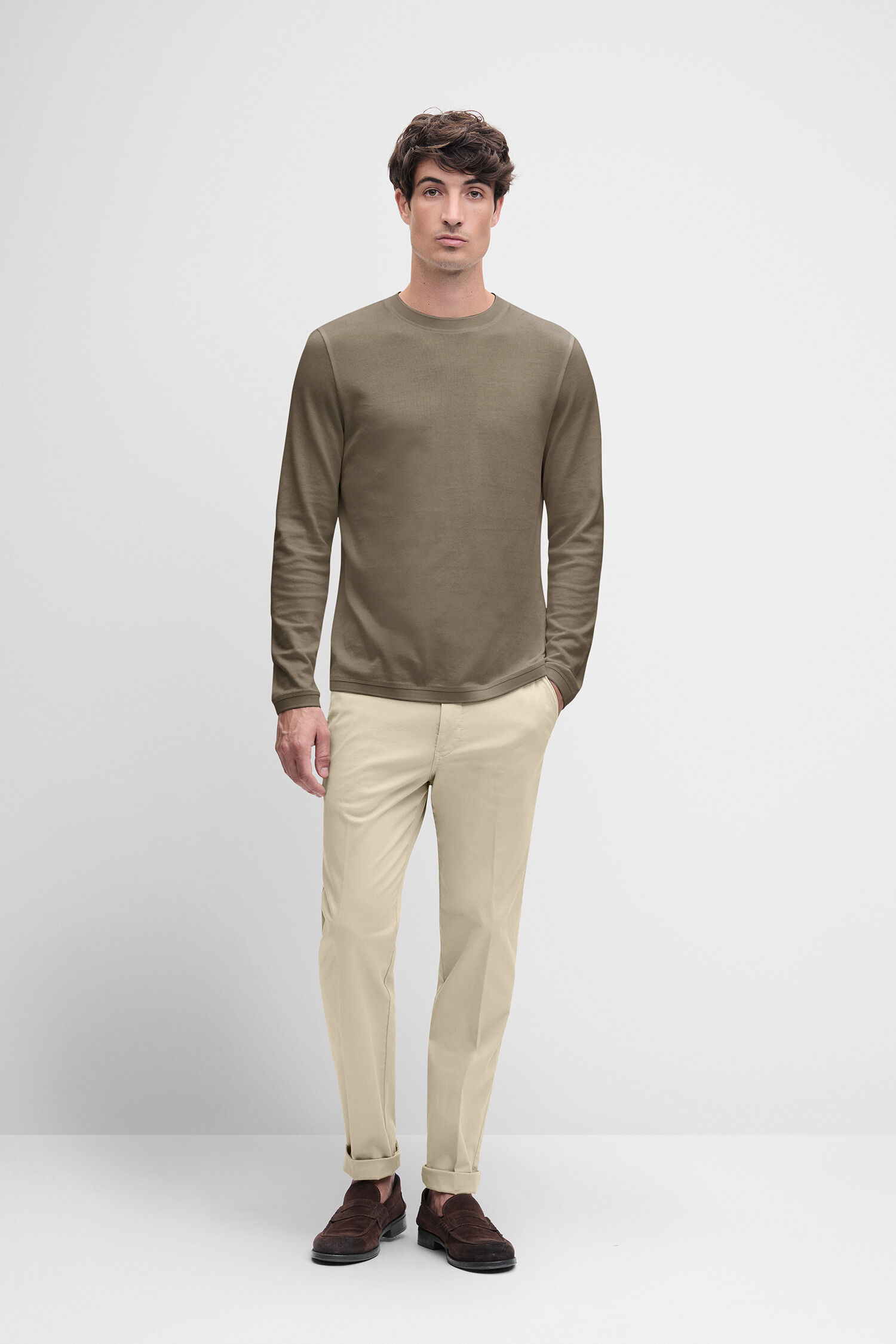 langarmshirt, oliv, Rundhals, Strick, casual
