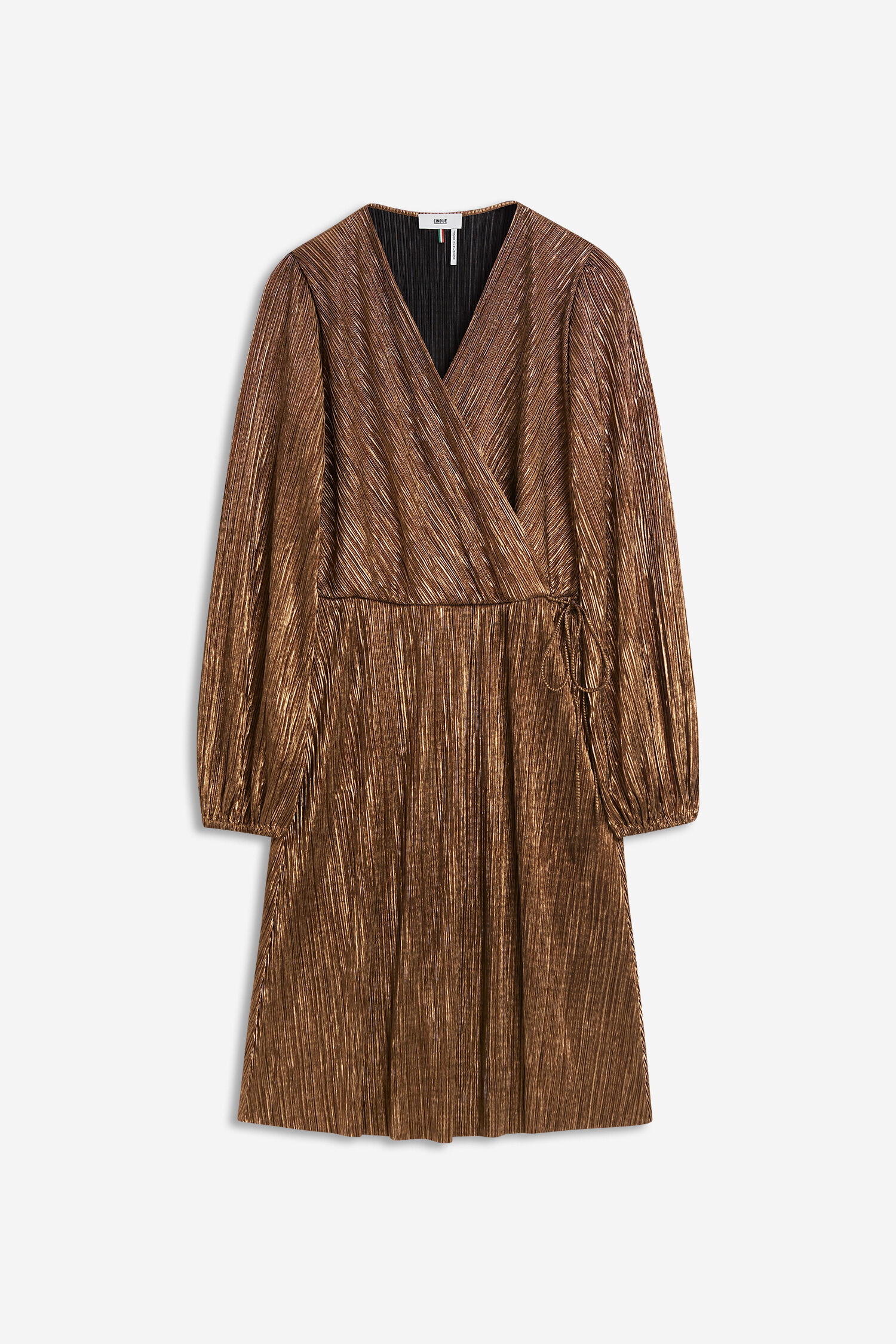 Kleid, Metallic, Glitzer, V-Ausschnitt, Langarm