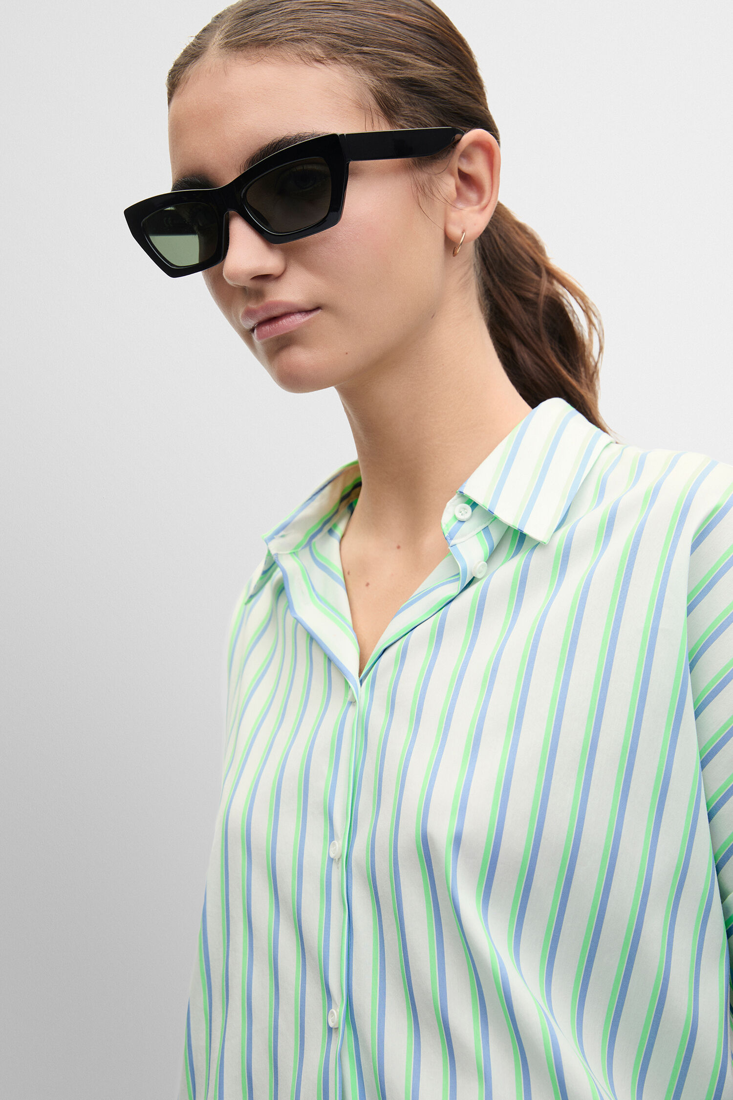 Hemd, Streifen, Kurzarm, Lichtfarben, Button-Up