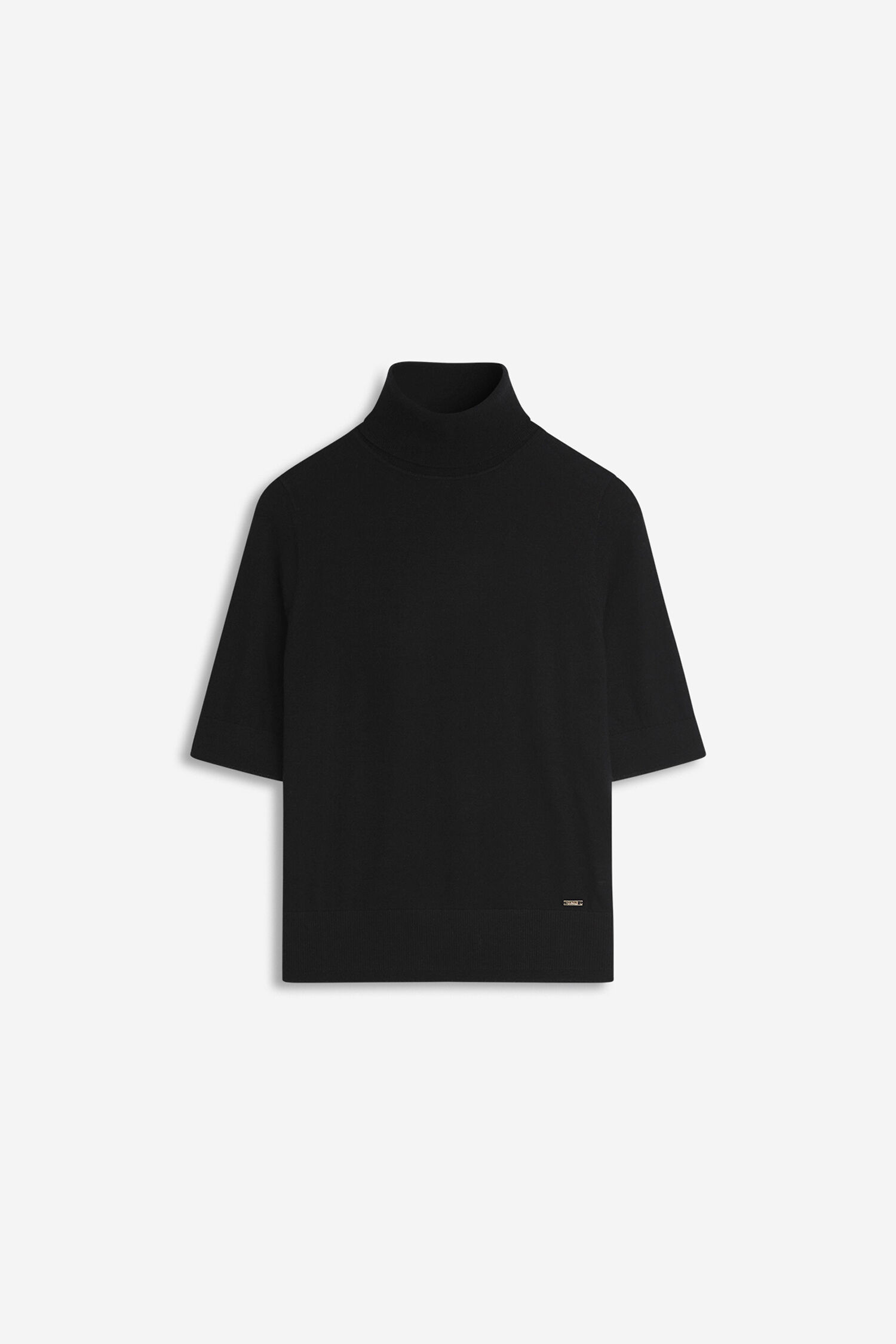 rollkragenpullover, pulli, schwarz, strick, kurzärmlig