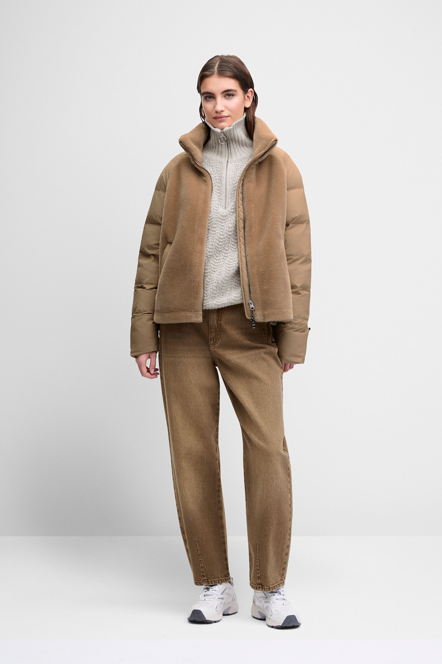 jacke, daunenjacke, flauschig, trotz knit, beige