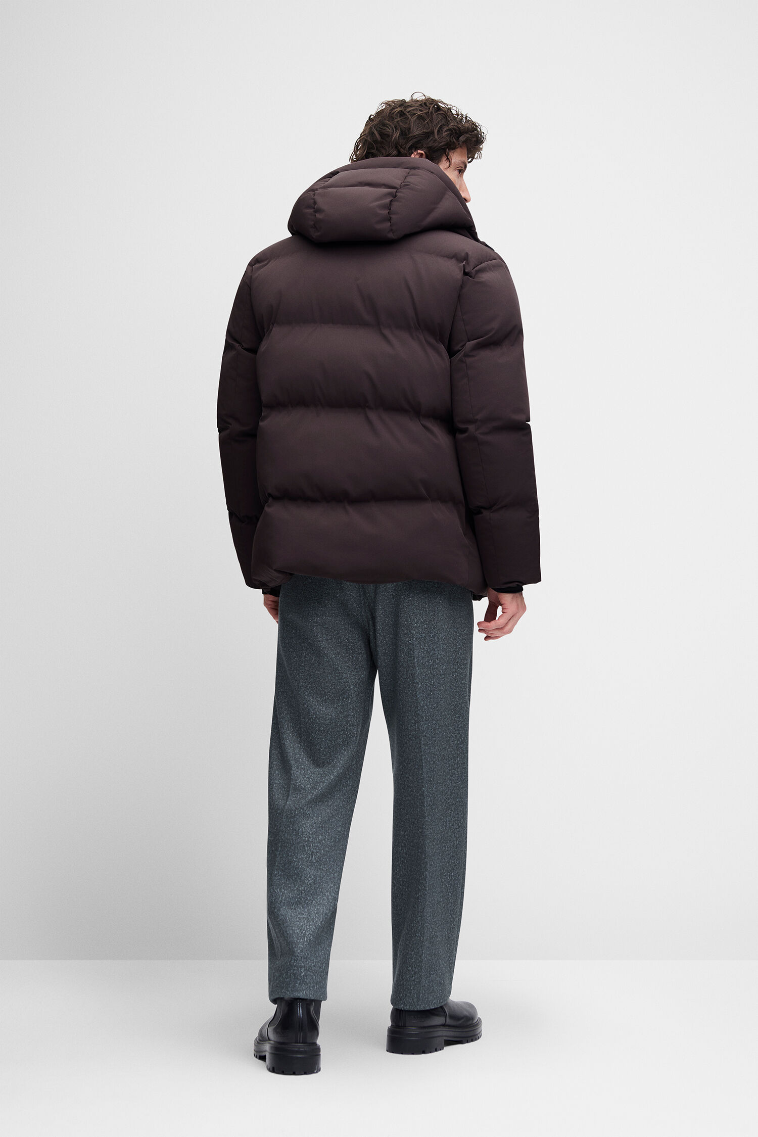 Pufferjacke, Kapuze, Daunenjacke, Braun, Oversized-Passform