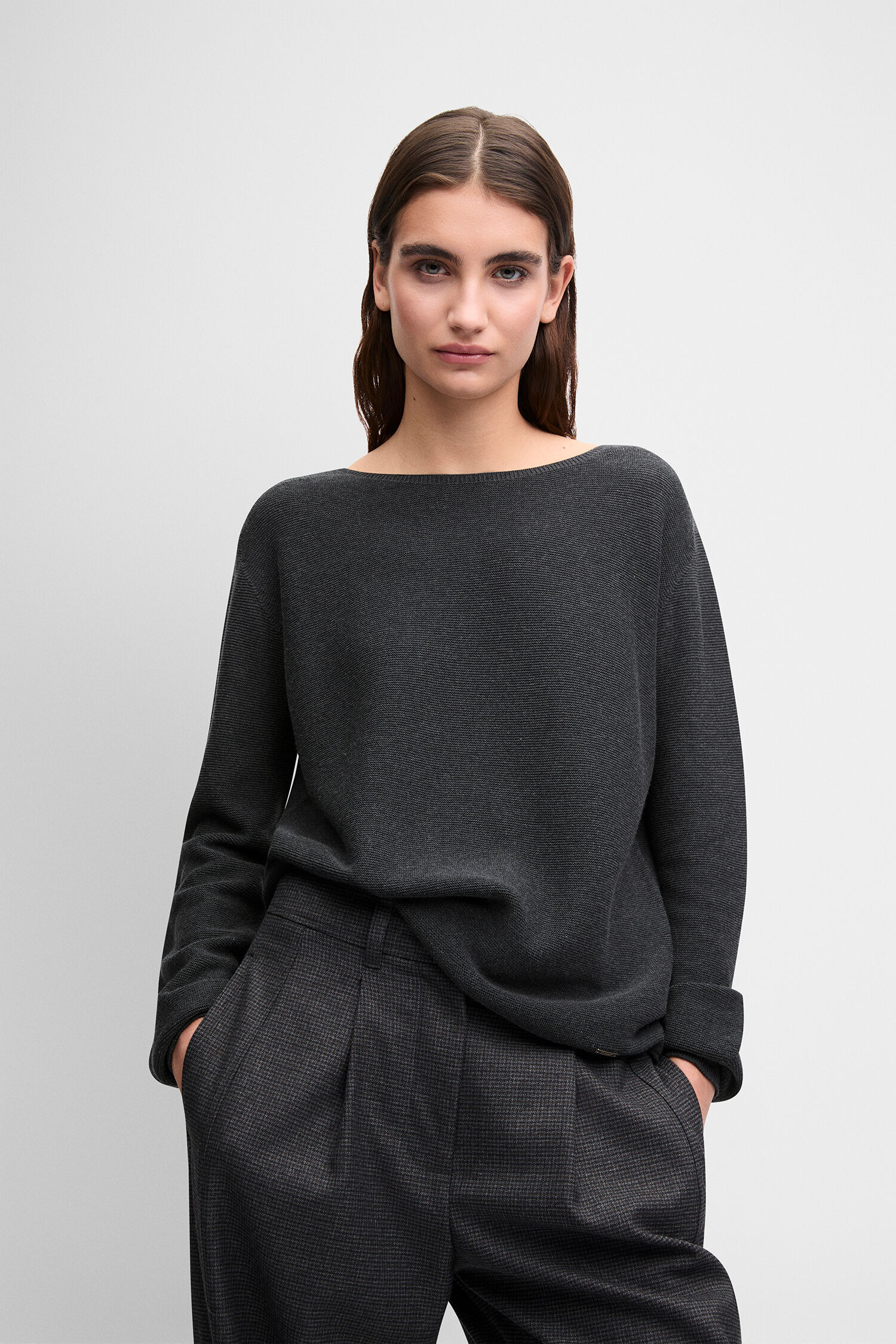 dunkelgrau, Kashmir, Pullover, Sweater, Langarm