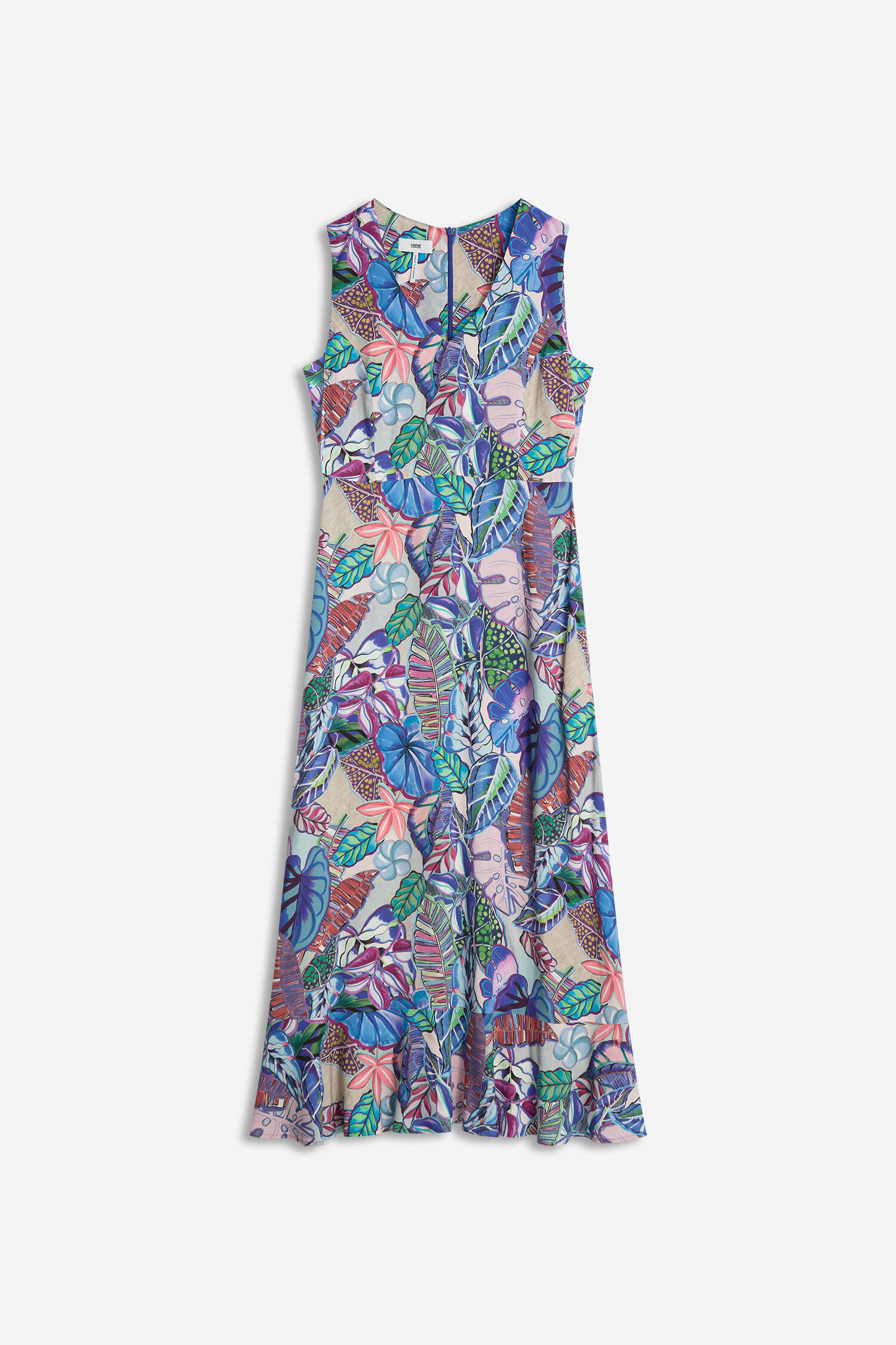 Floral dress, Wickel none, Sommerschnitt, Midi length, Satin?, Leaf pattern