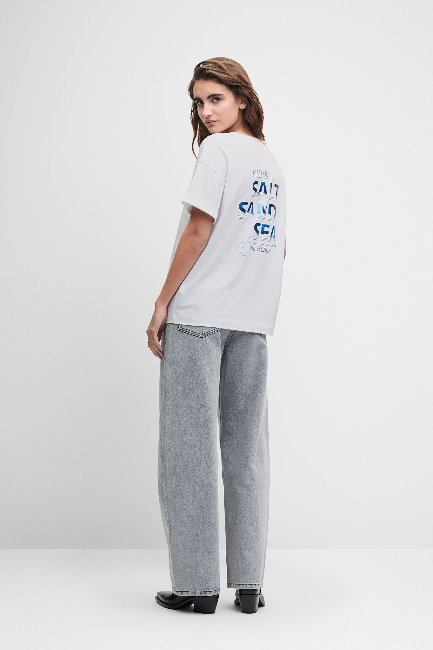 T-Shirt, Weiß, Kurzarm, Oversized, Kleines Logo