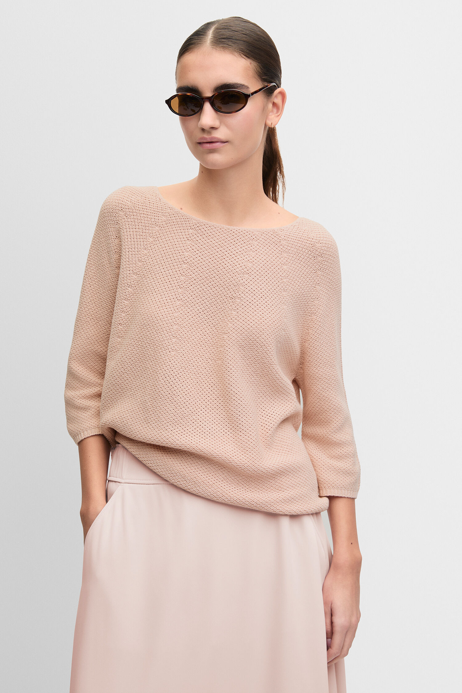 nude Sweater, knit top, long-sleeve, light pink, loose fit - rosé
