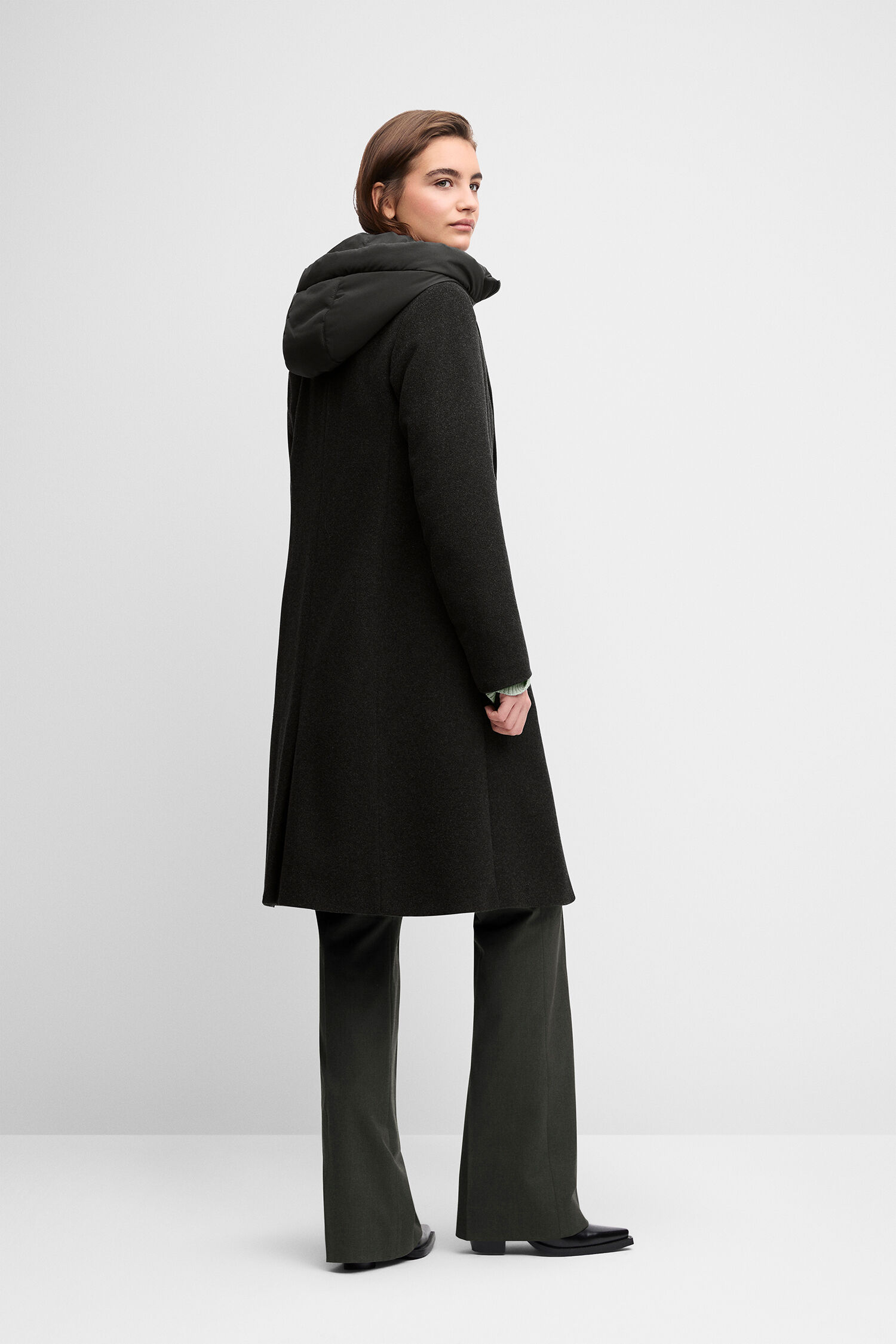 Mantel, Dünner Mantel, Hooded, Schwarz, Wollmantel