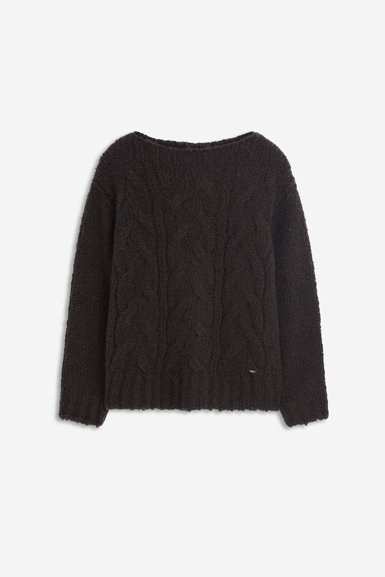 Pullover, Strickpulli, Kabelstrick, Dunkelbraun, Lange Ärmel