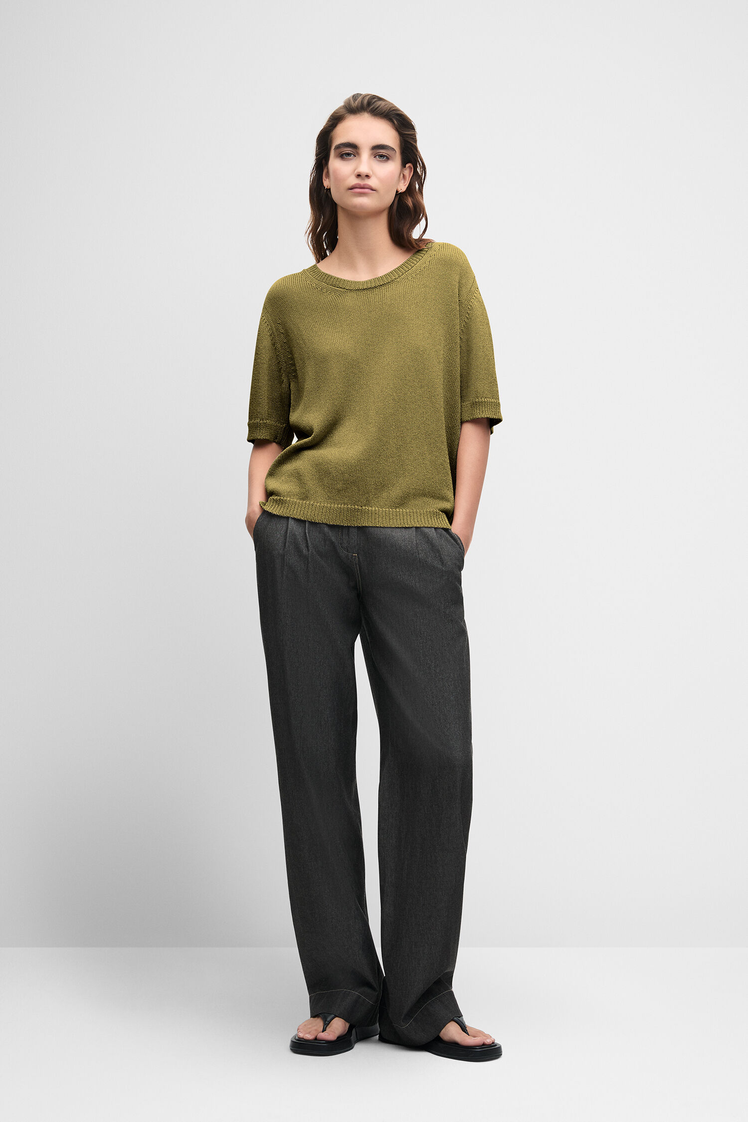 Pullover, Kurzarm, Olivgrün, Strickpullover, Lässig
