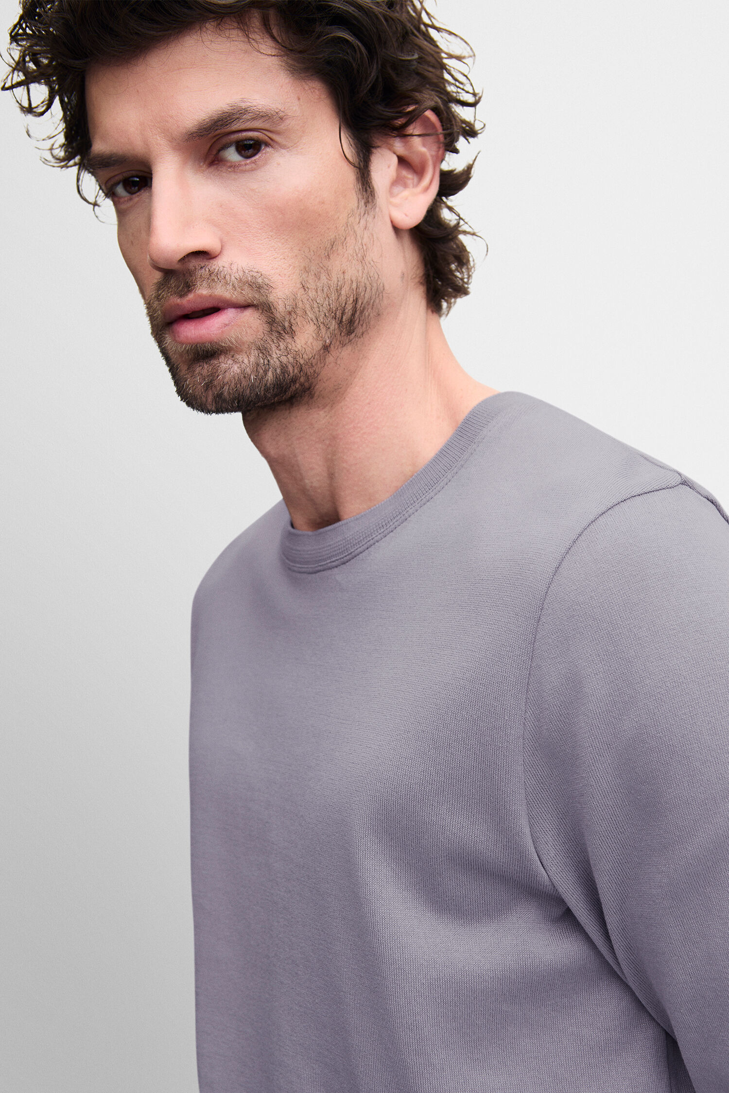 Longsleeve, Lavender, Crew neck, Fitted, Casual