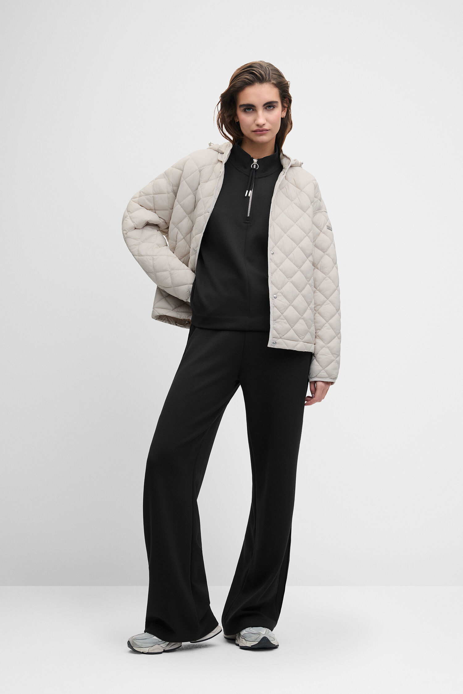 Quilted jacket, Beige, Oversize, Kapuzenjacke, Mantelalternative