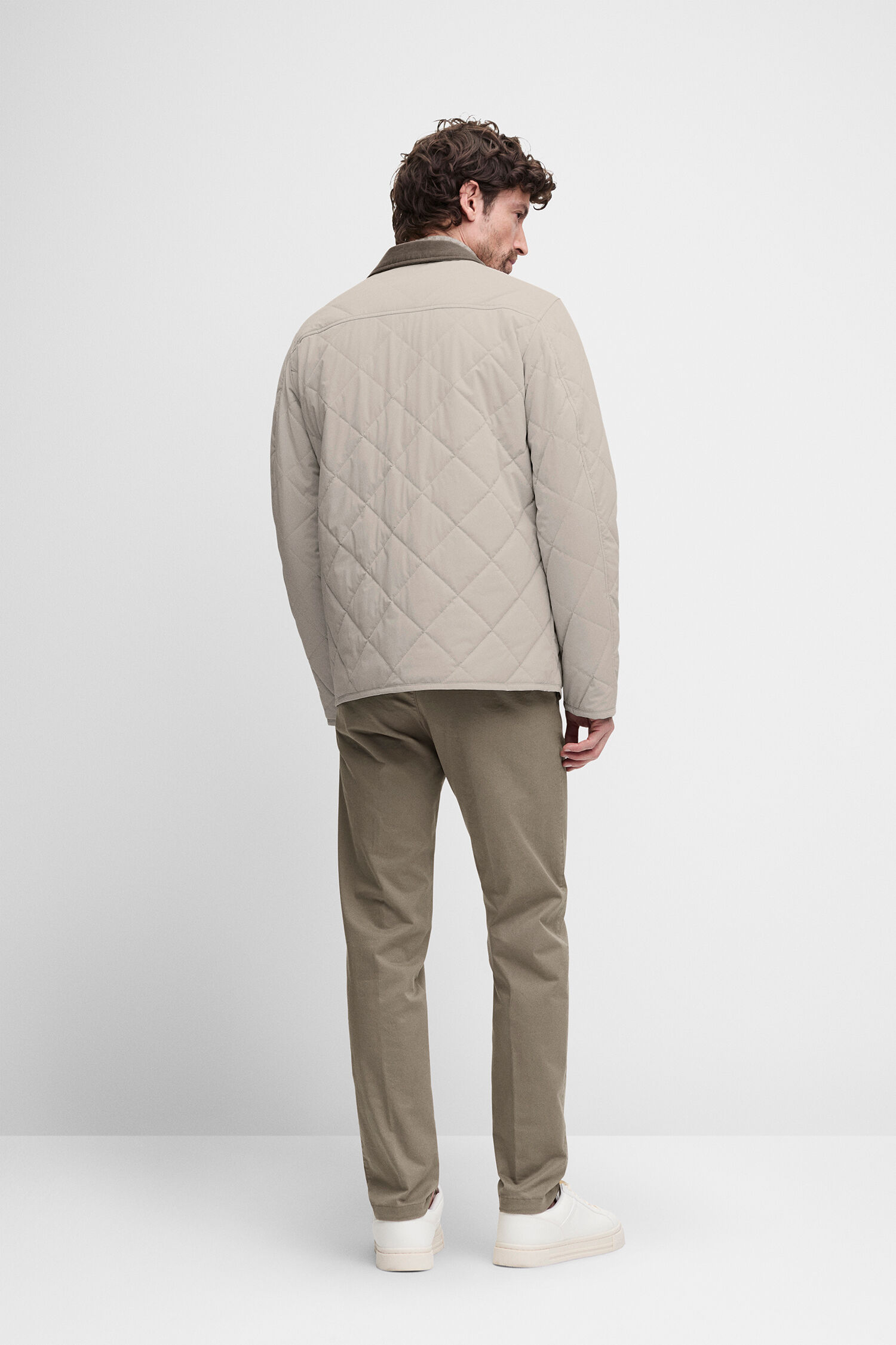 Quilted jacket, Diamond quilted, Beige, Collar, Long sleeves