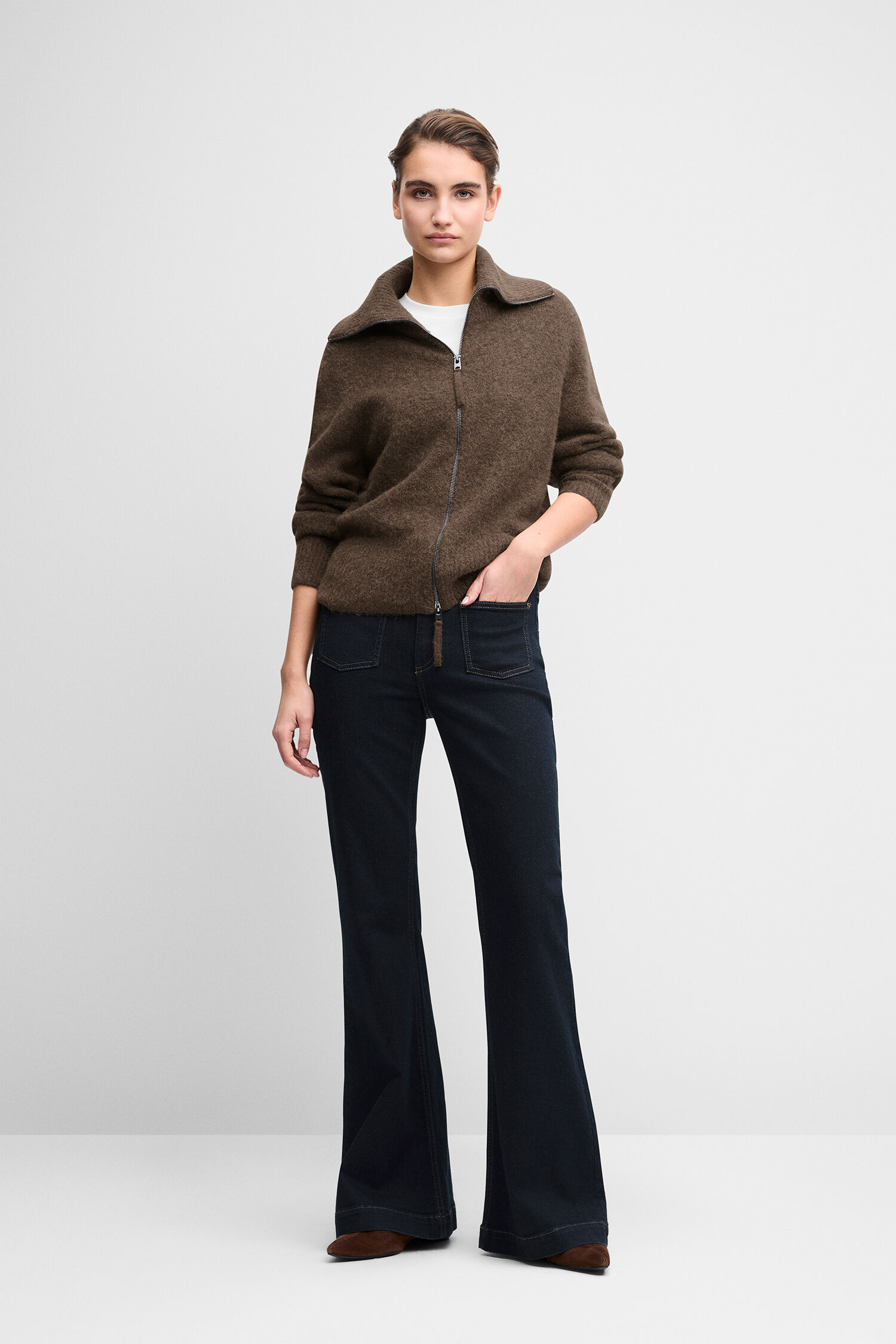 cardigan, Reißverschluss, braun, Knit, Kragen