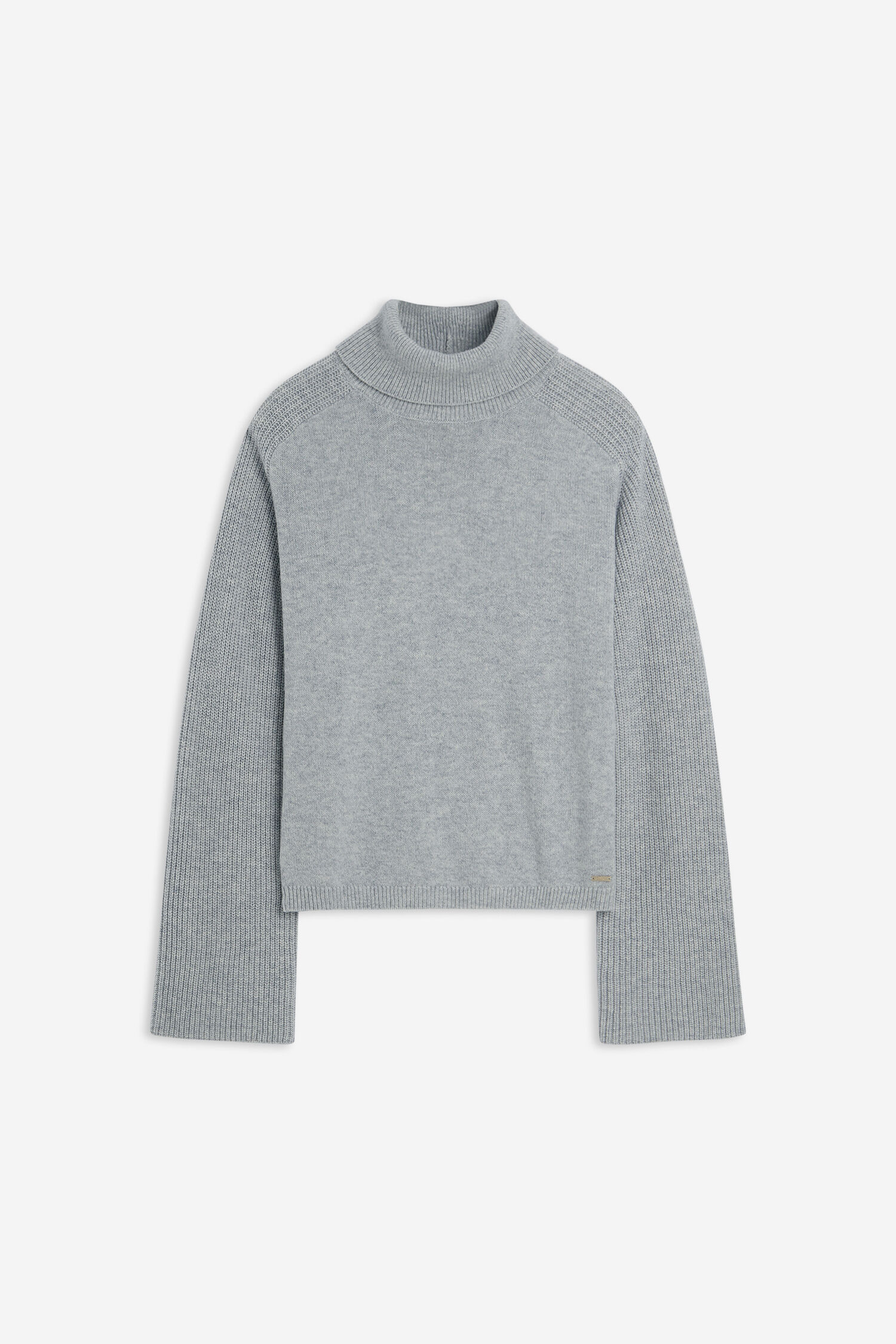 Pullover, Kleinkragen, Rippstrick, Grau, Kleidung