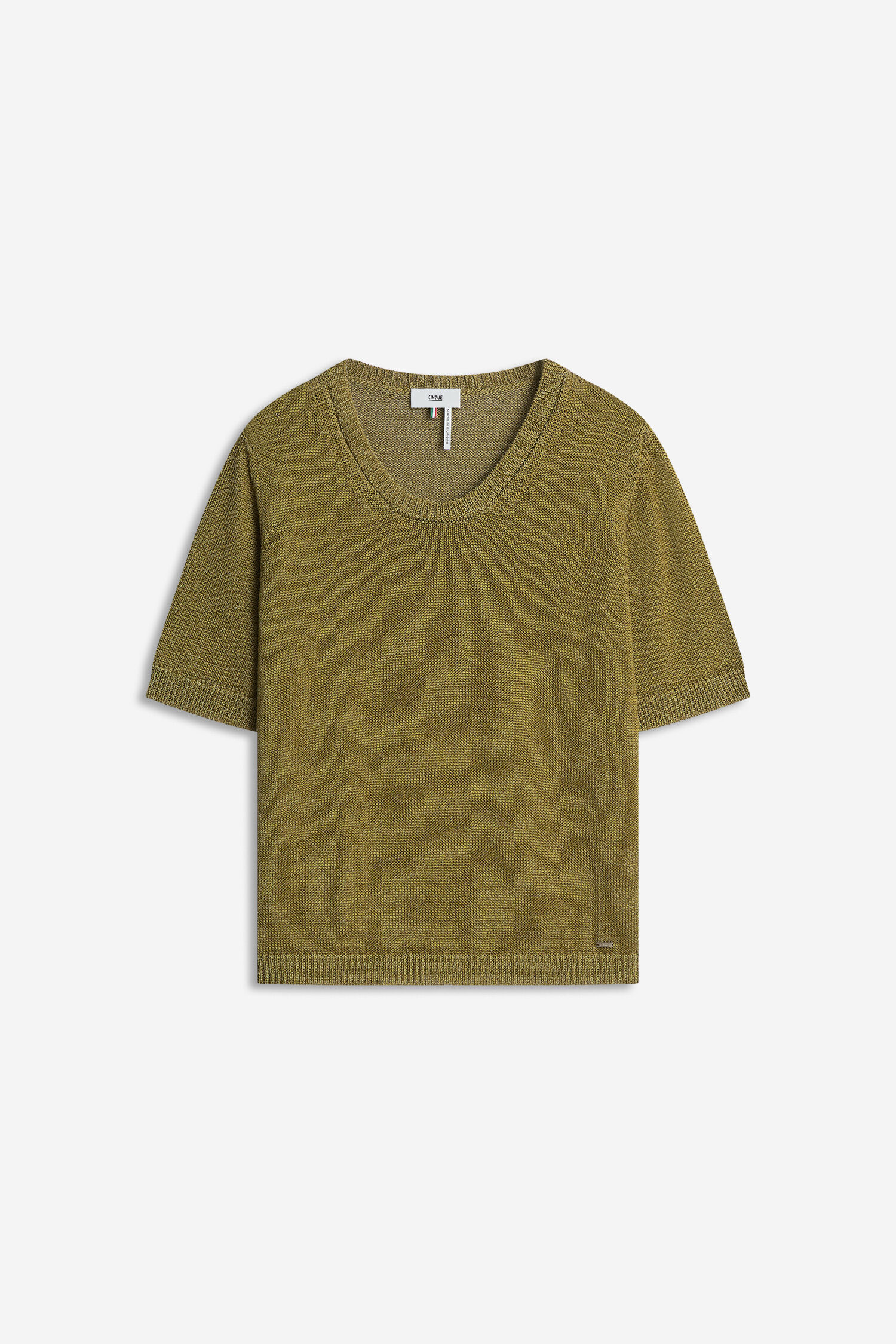 kurzarm-pullover, pulli, baumwolle, strick, olivgrün