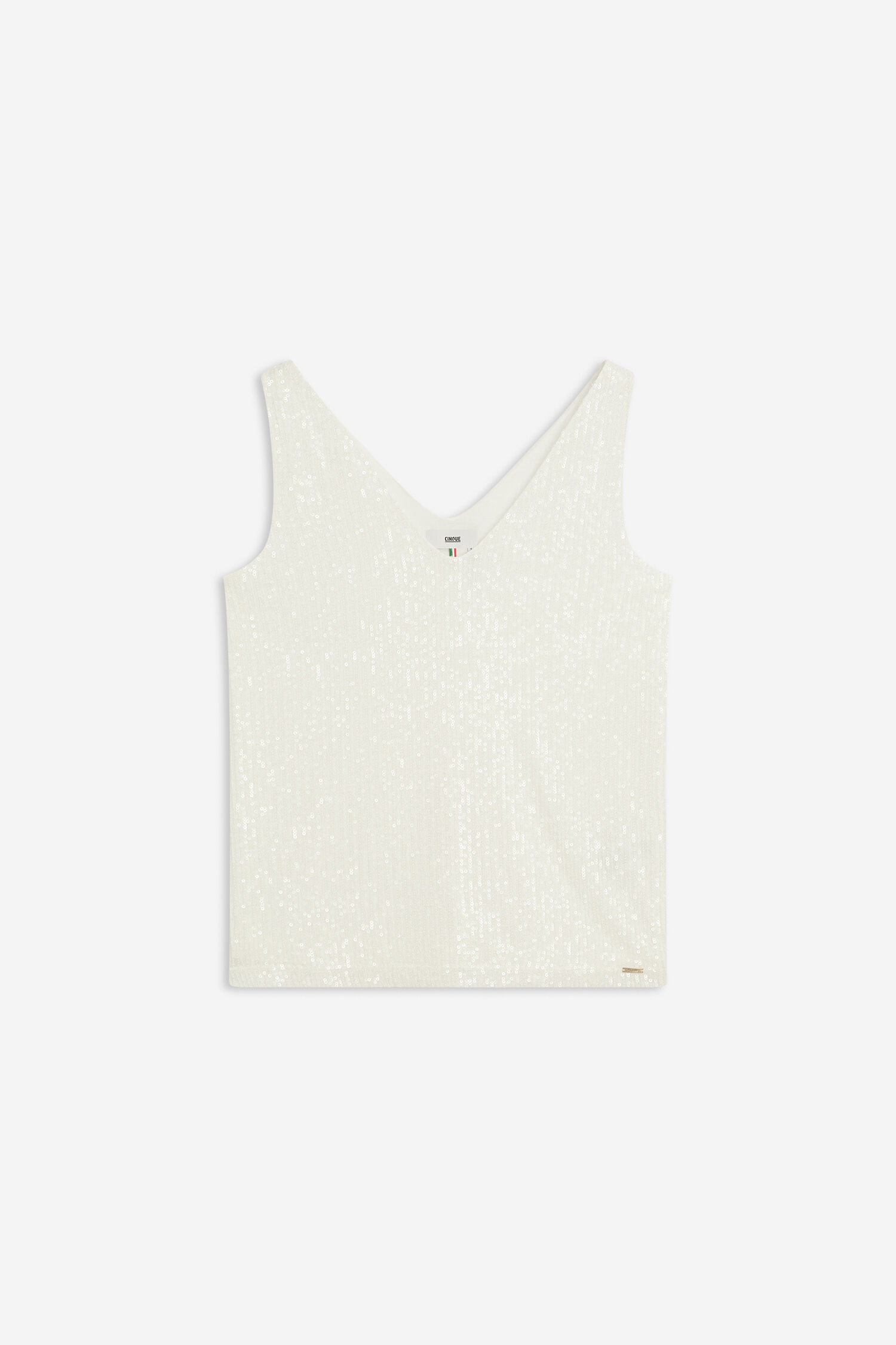Sequin Top, Spitzenlos, Tanktop, Beige, Seidenähnlich