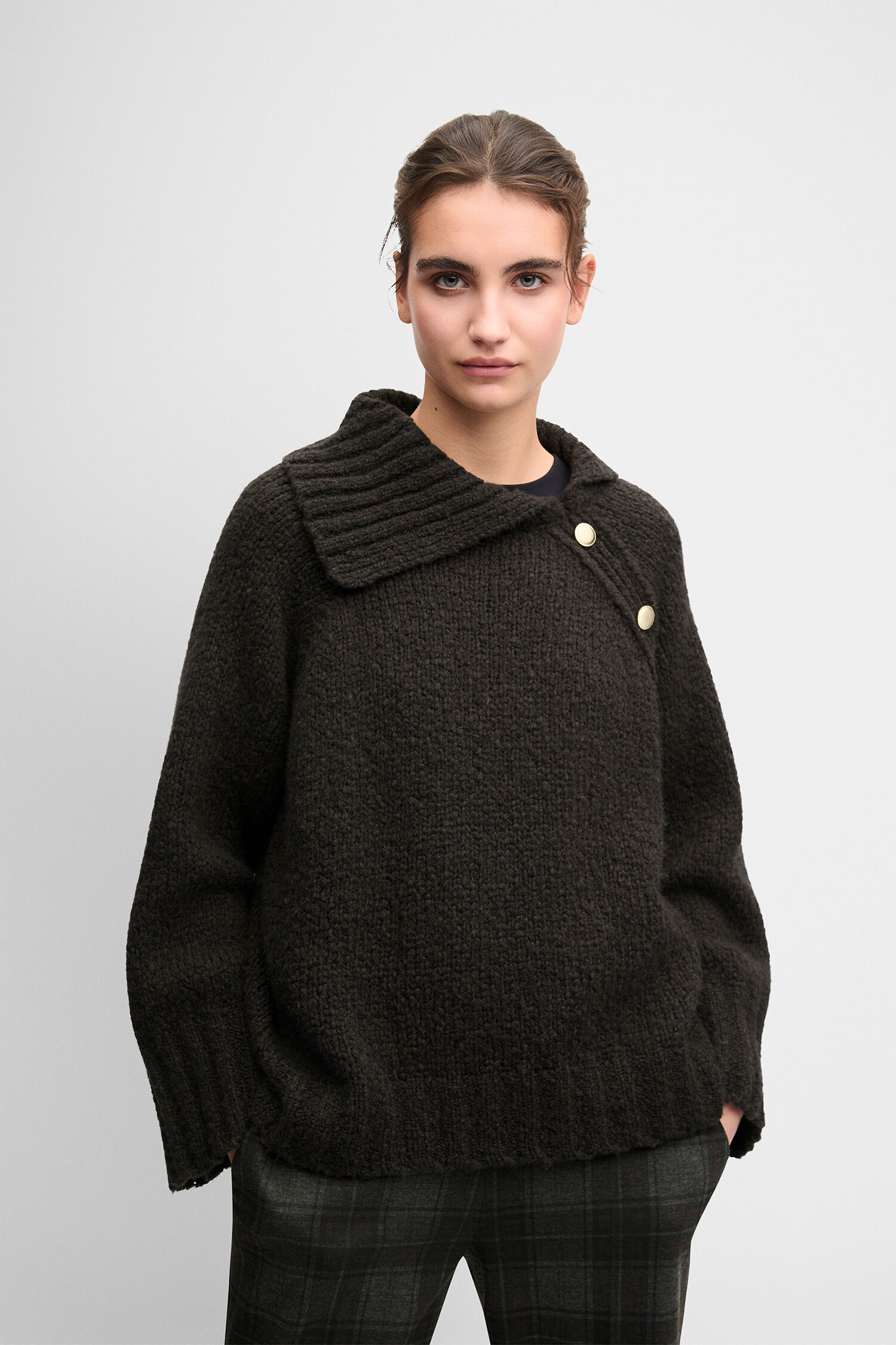 hooded, black, knit, cardigan, turtleneck
