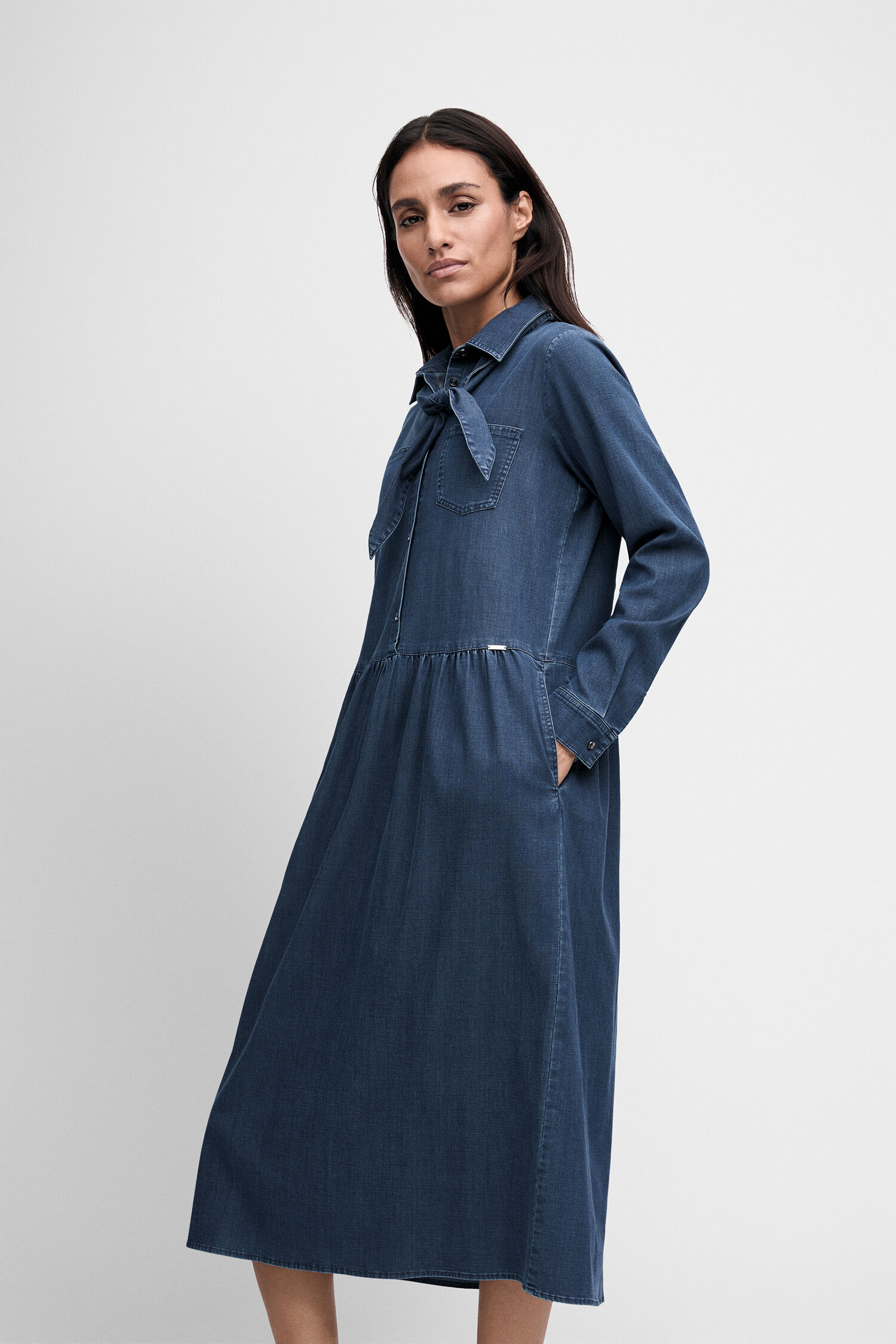 Damenkleid, Denim, Jeansstoff, Midi-Länge, Knotendetail