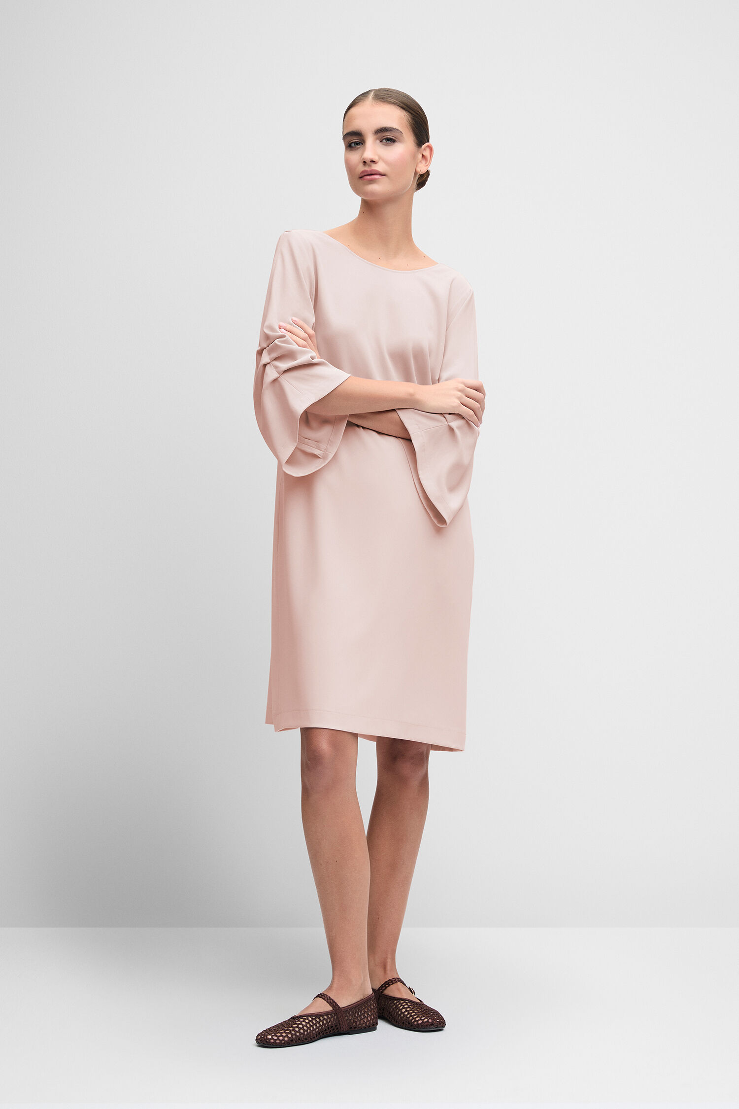 Kleid, Rosa, Mittellanges Kleid, Flared Ärmeln, Schuhsands