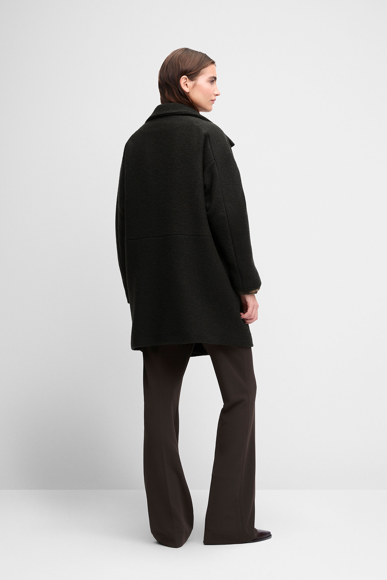 Mantel, Oversized, Schwarz, Wolle, Kragen