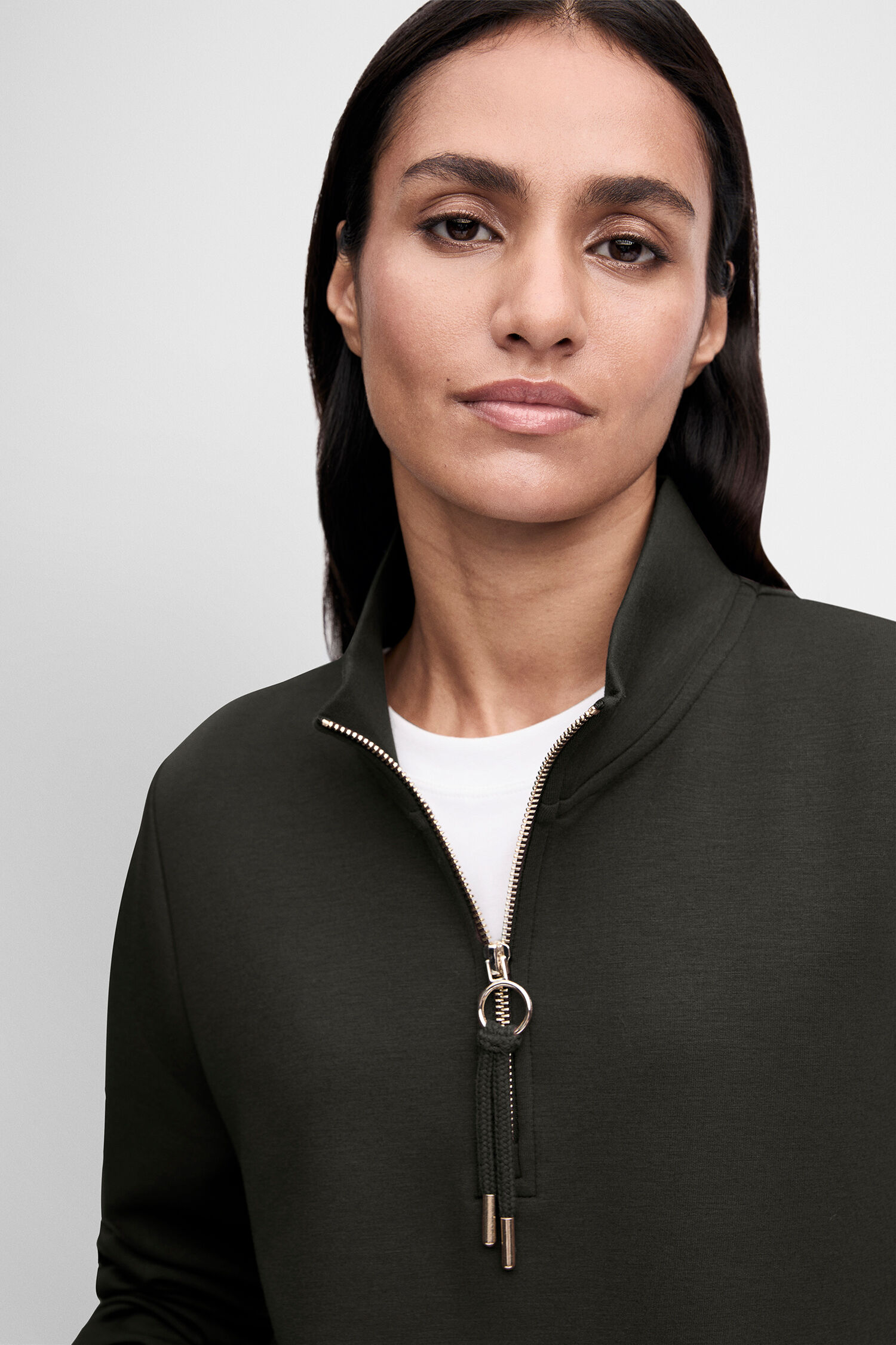 Sweatshirt, Half-zip, Dunkelgrün, Kängurutasche, Rippbündchen