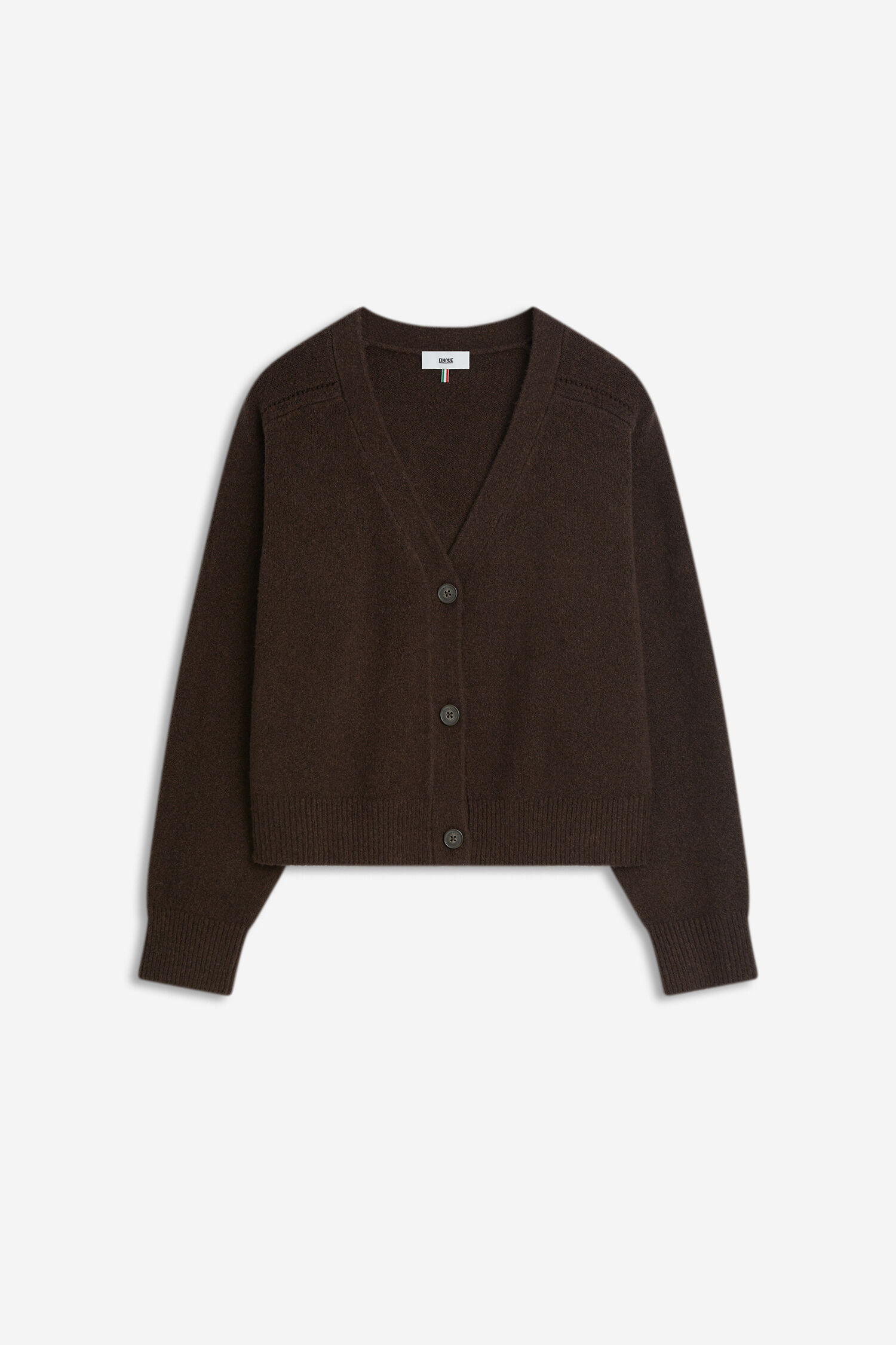 Cardigan, Knöpfe, V-Ausschnitt, Braun, Strickware