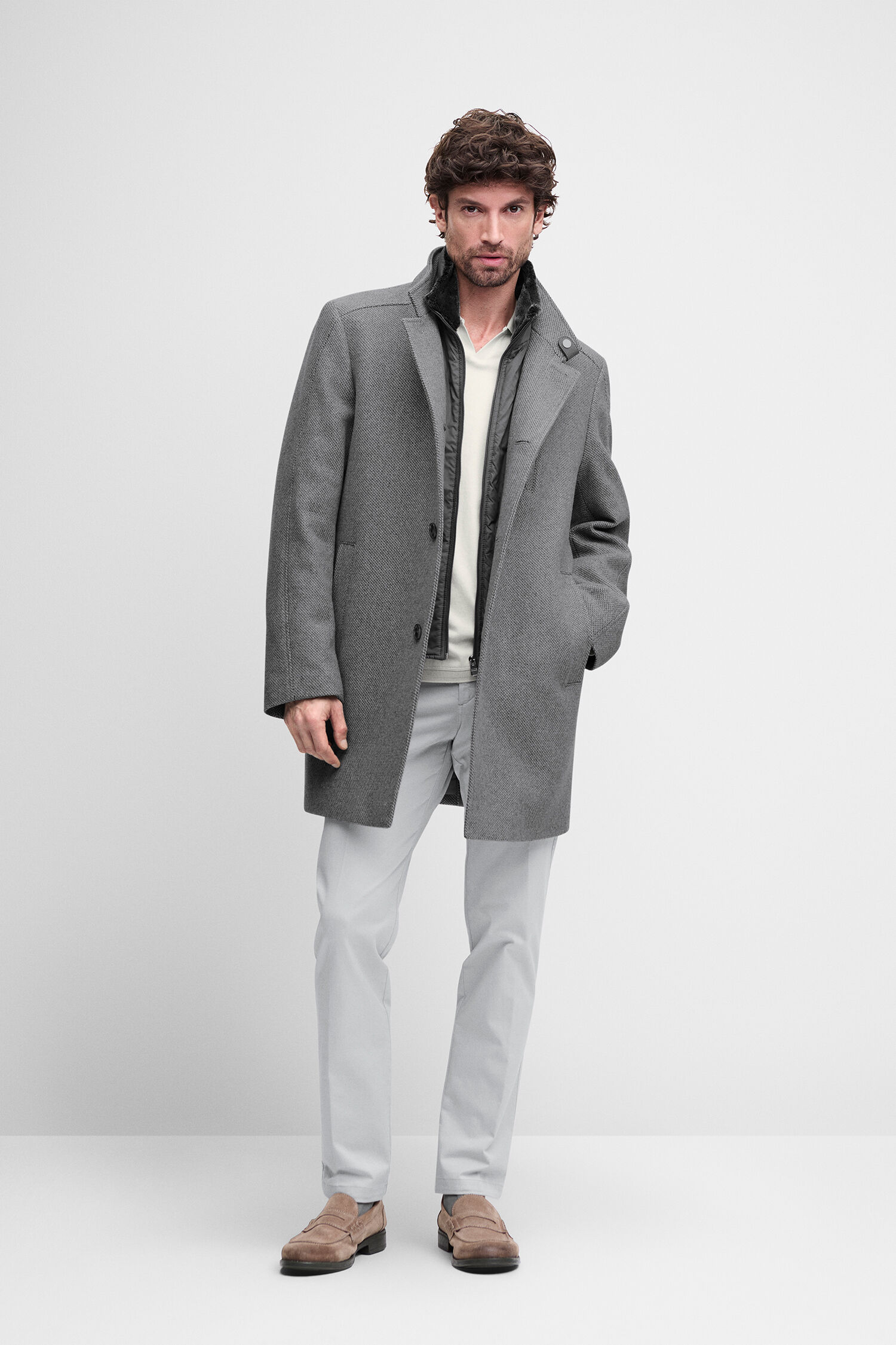 Mantel, Herrenmantel, Grau, Wollmischung, Oversized