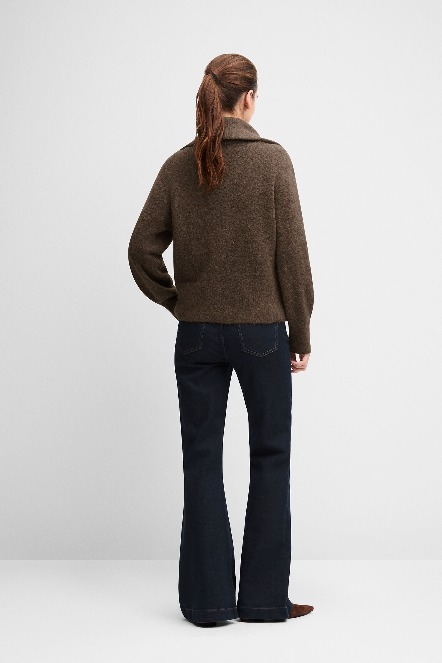 Strickjacke, Braun, Oversized, Kragen, Jeans