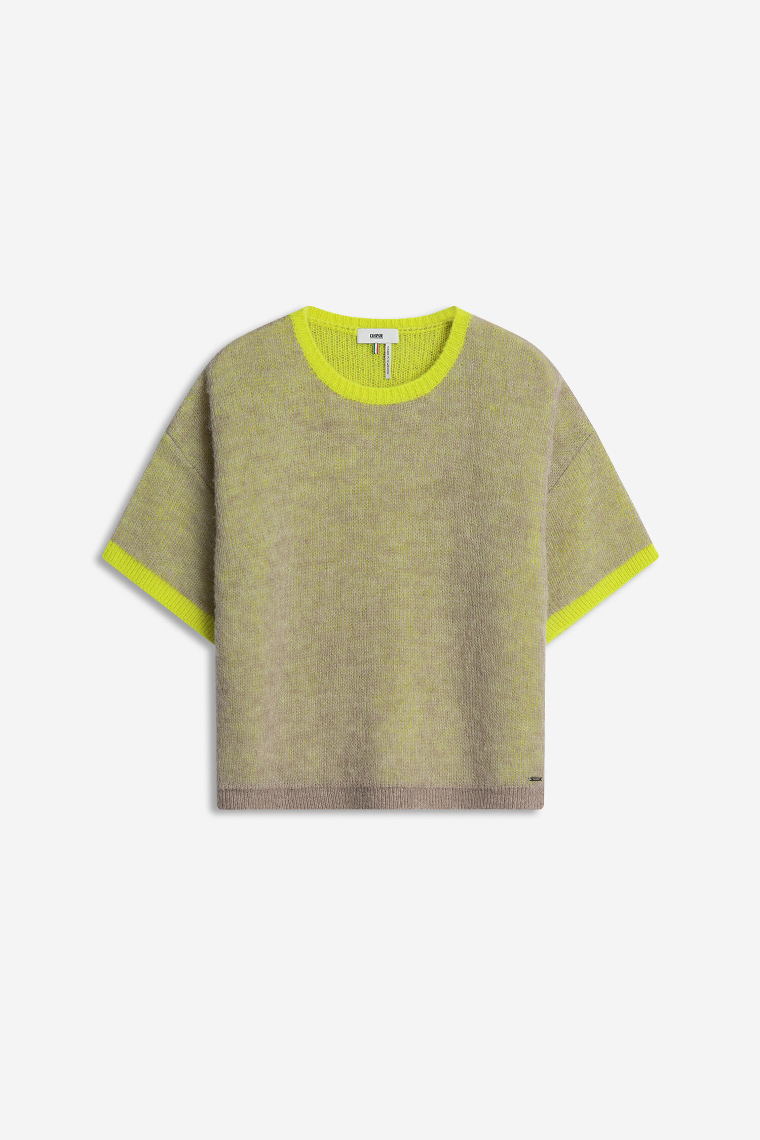 pullover, crewneck, neon trim, kurzärmelig?, farbton grün