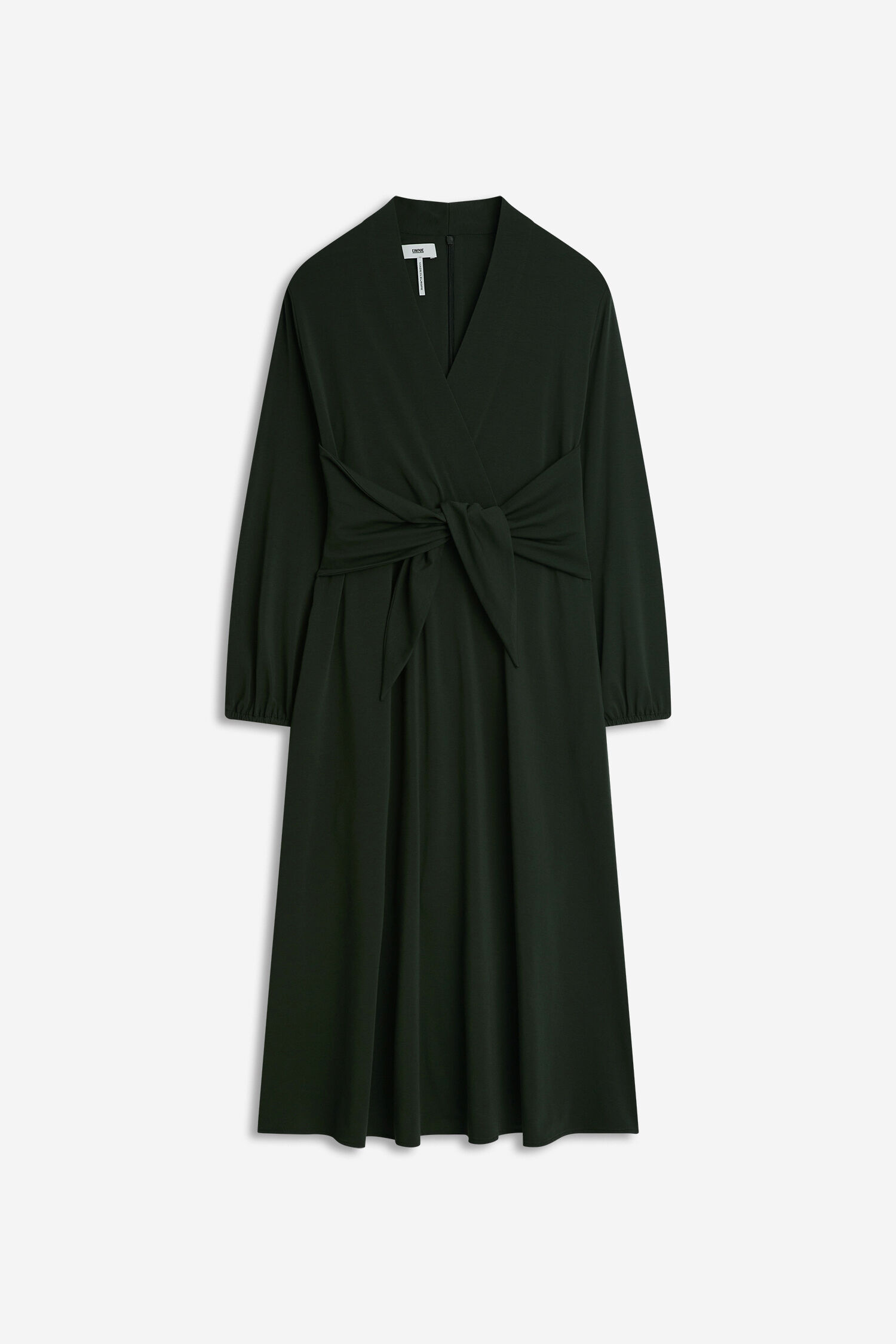 Midi-Kleid, Wickelkleid, Dunkelgrün, Langarm, Knotengürtel