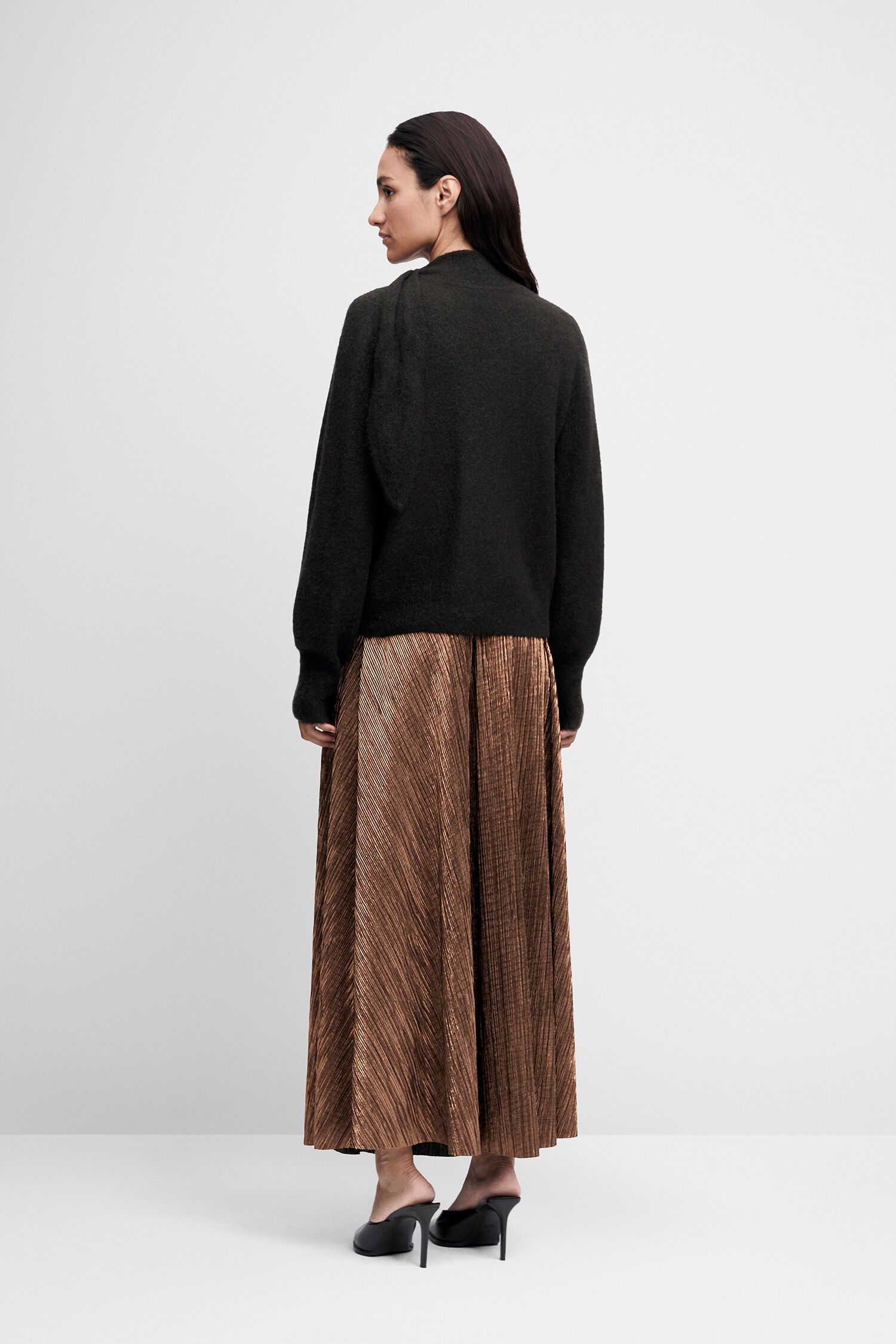 Kleid, Plissee, Bronze, Maxi, Rock