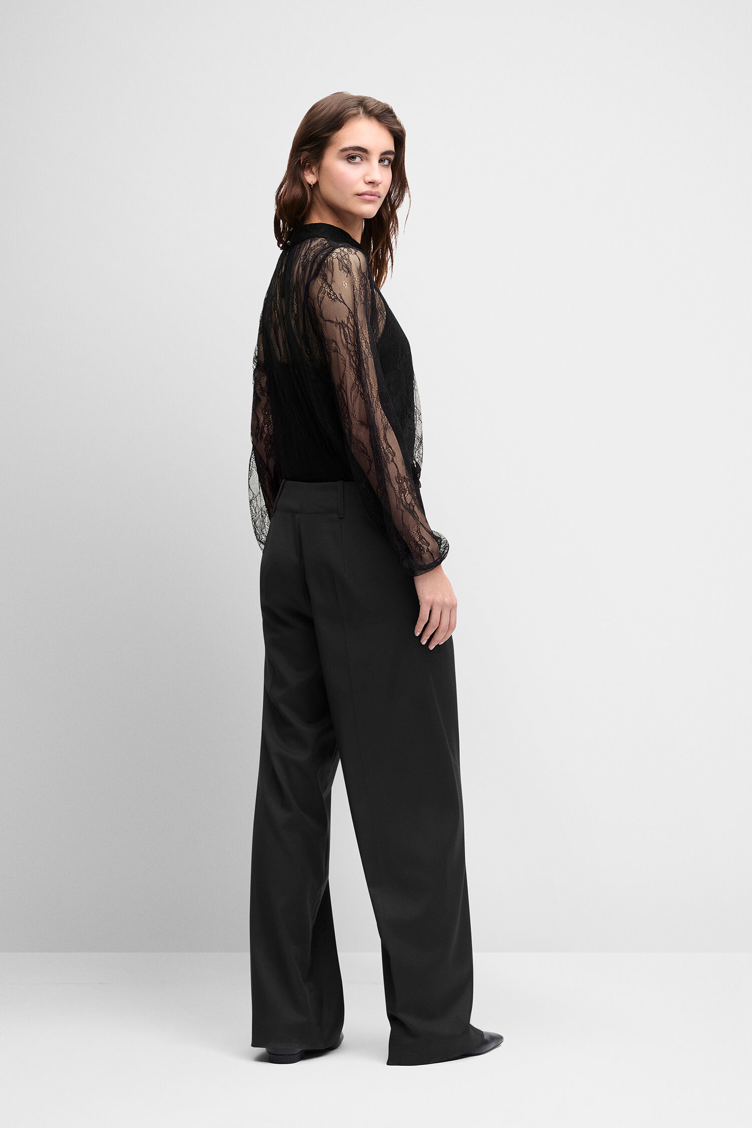 Damenbluse, Spitze, Langer Arm, Schwarz, Transparente Spitze